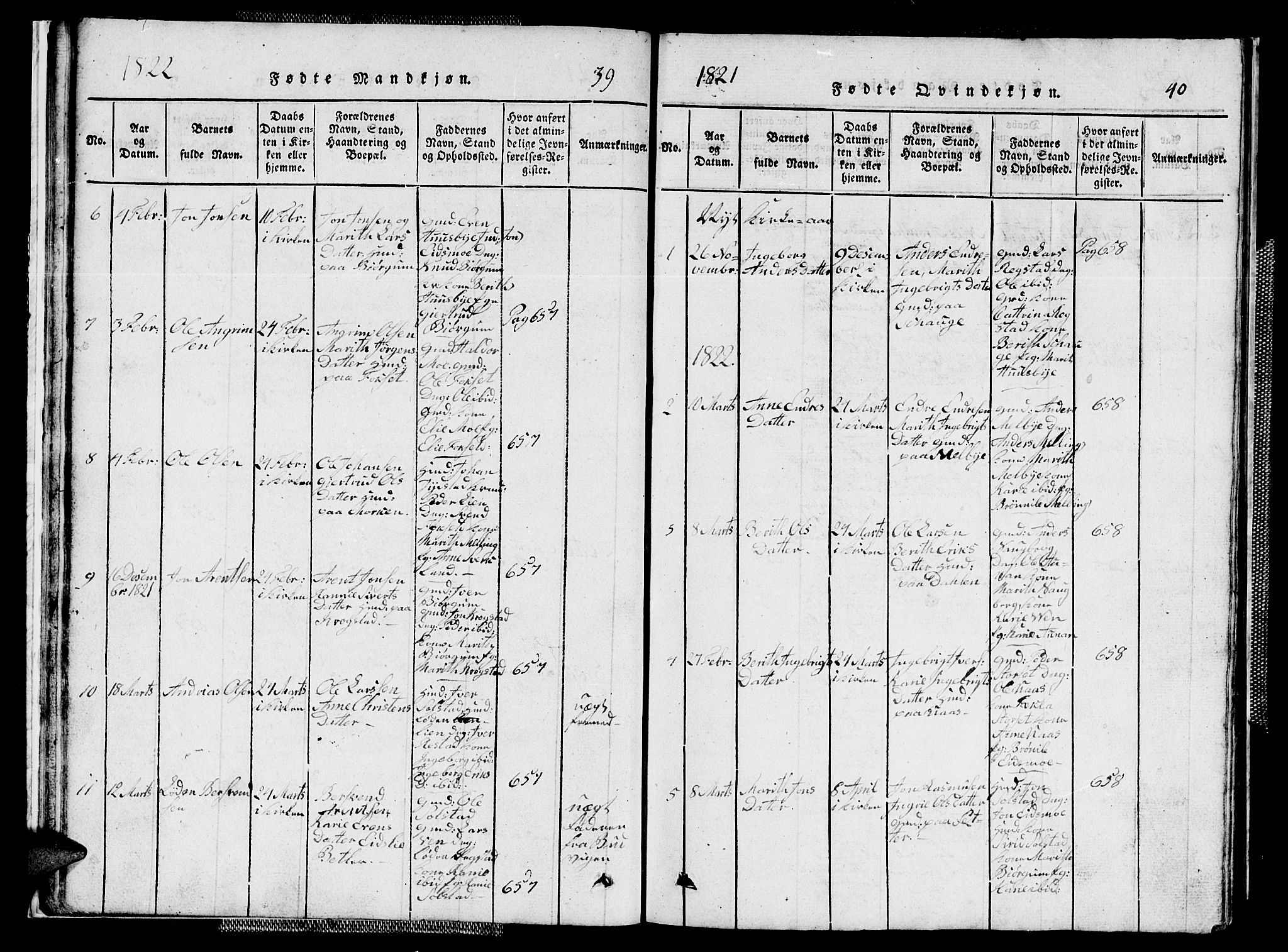 Ministerialprotokoller, klokkerbøker og fødselsregistre - Sør-Trøndelag, SAT/A-1456/667/L0796: Parish register (copy) no. 667C01, 1817-1836, p. 39-40