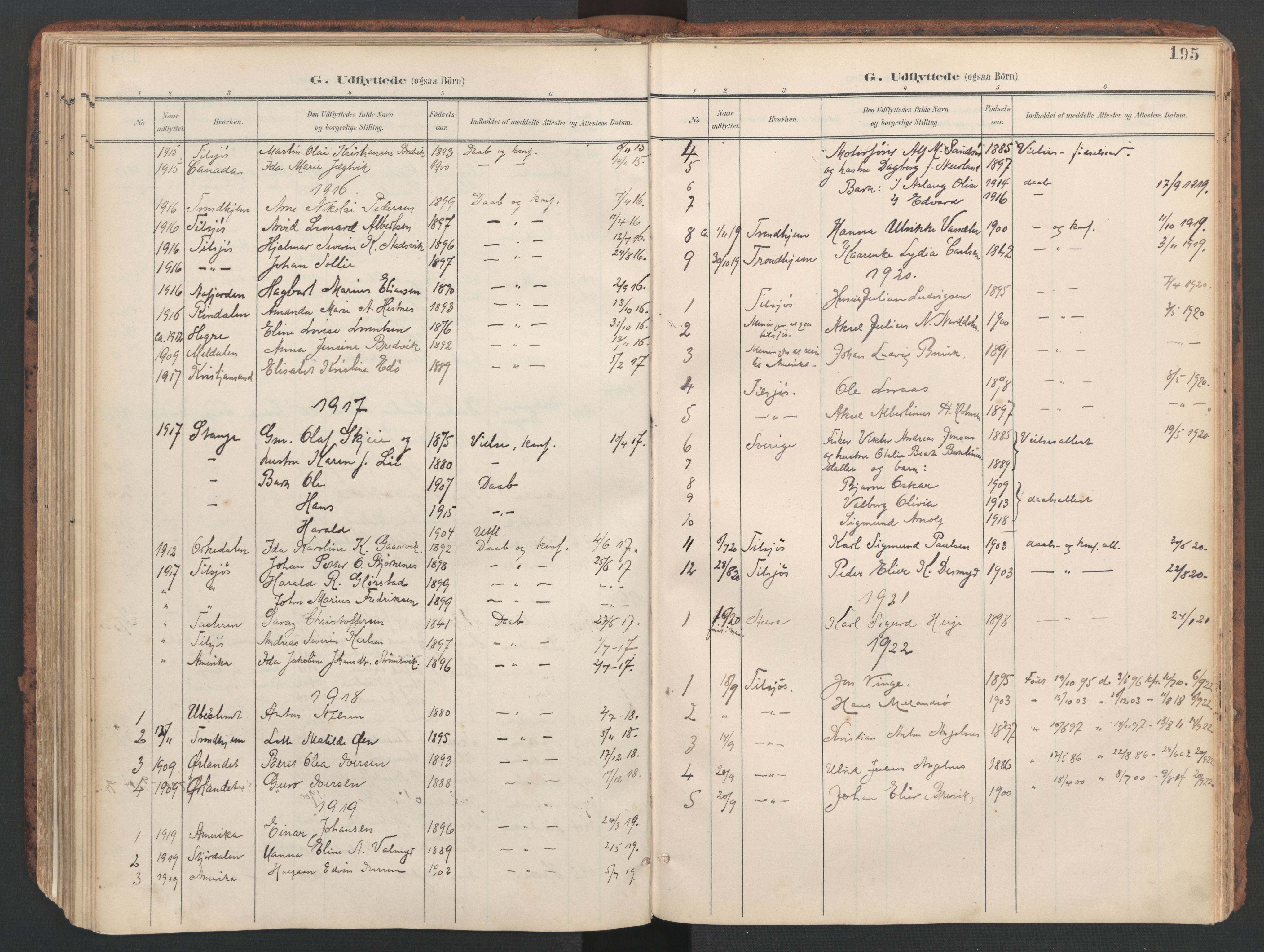 Ministerialprotokoller, klokkerbøker og fødselsregistre - Sør-Trøndelag, SAT/A-1456/634/L0537: Parish register (official) no. 634A13, 1896-1922, p. 195