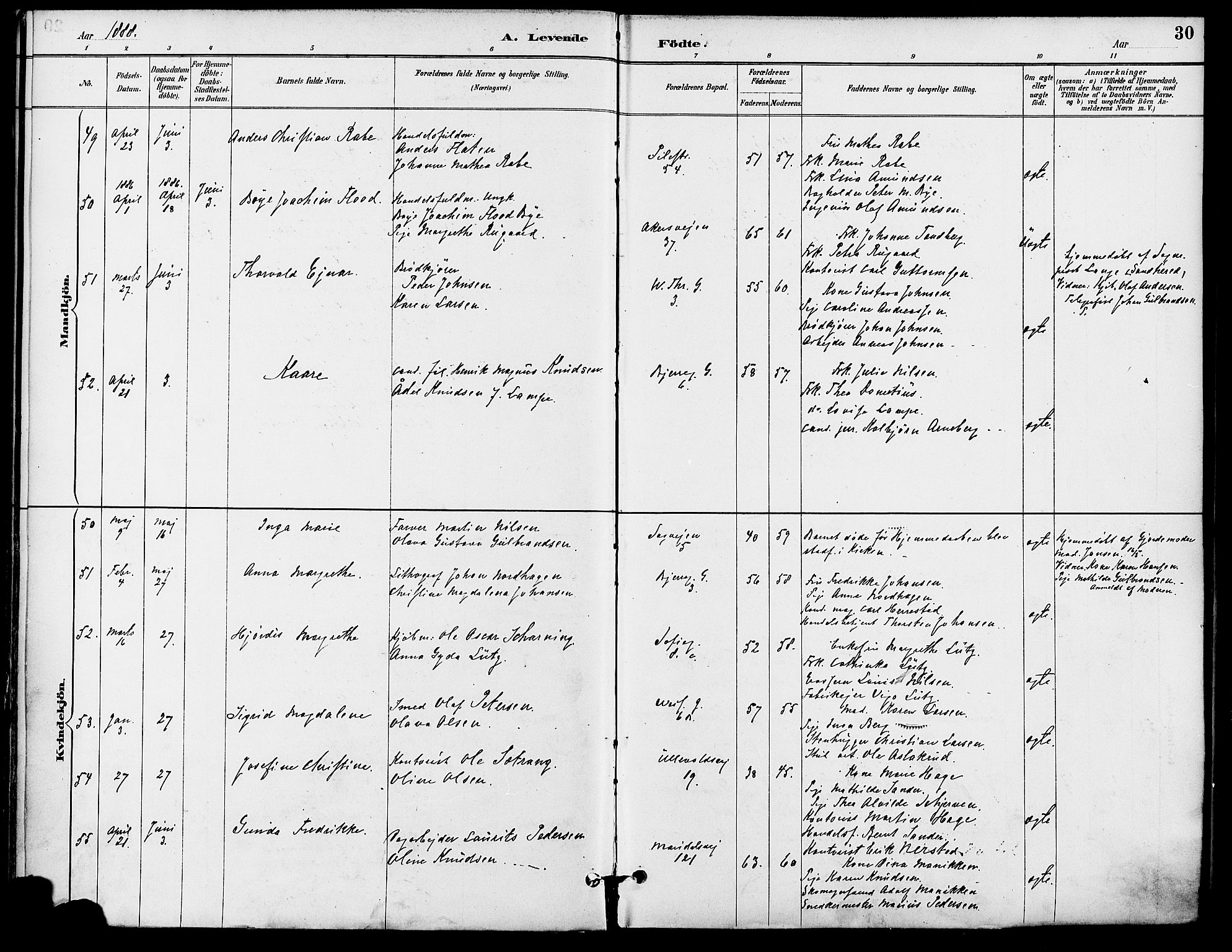 Gamle Aker prestekontor Kirkebøker, SAO/A-10617a/F/L0008: Parish register (official) no. 8, 1887-1896, p. 30