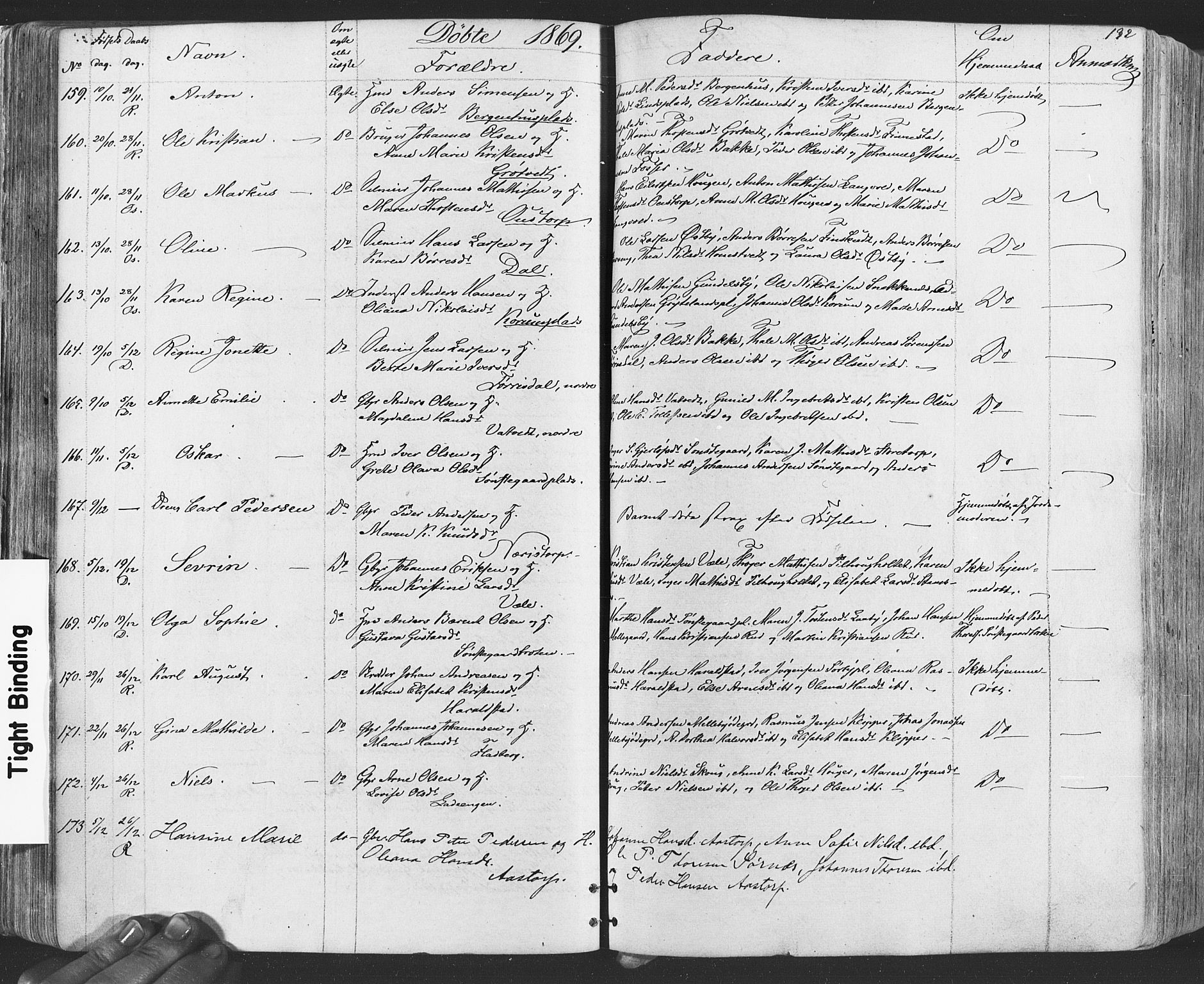 Rakkestad prestekontor Kirkebøker, AV/SAO-A-2008/F/Fa/L0011: Parish register (official) no. I 11, 1862-1877, p. 132