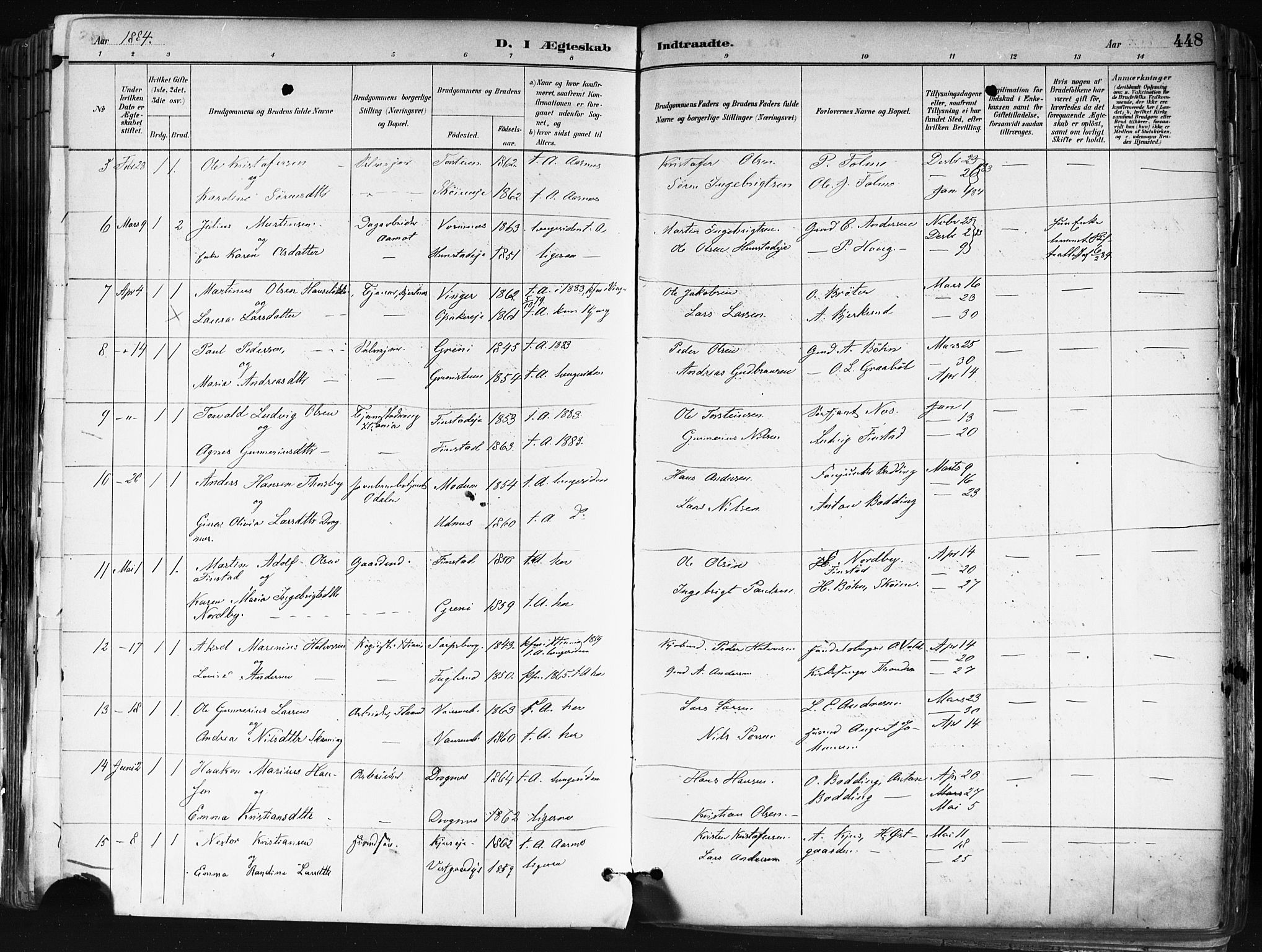 Nes prestekontor Kirkebøker, SAO/A-10410/F/Fa/L0010: Parish register (official) no. I 10, 1883-1898, p. 448