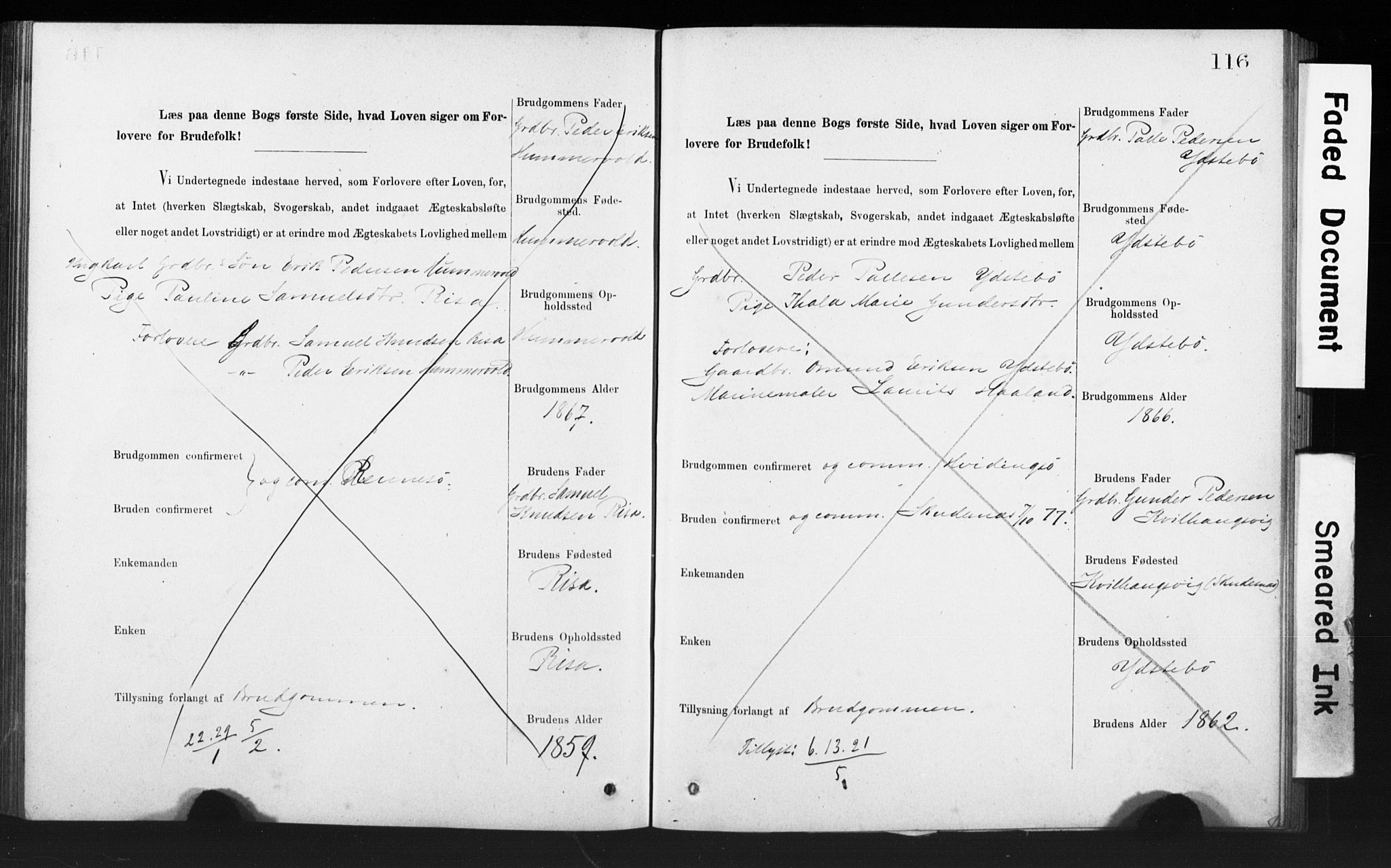 Rennesøy sokneprestkontor, SAST/A -101827/I/Ie/L0001: Banns register no. 1, 1873-1898, p. 116