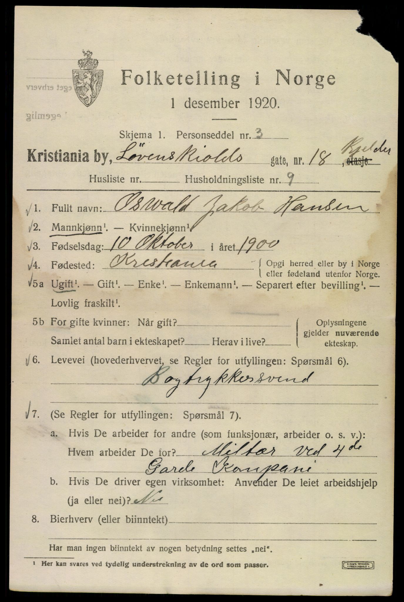 SAO, 1920 census for Kristiania, 1920, p. 369077