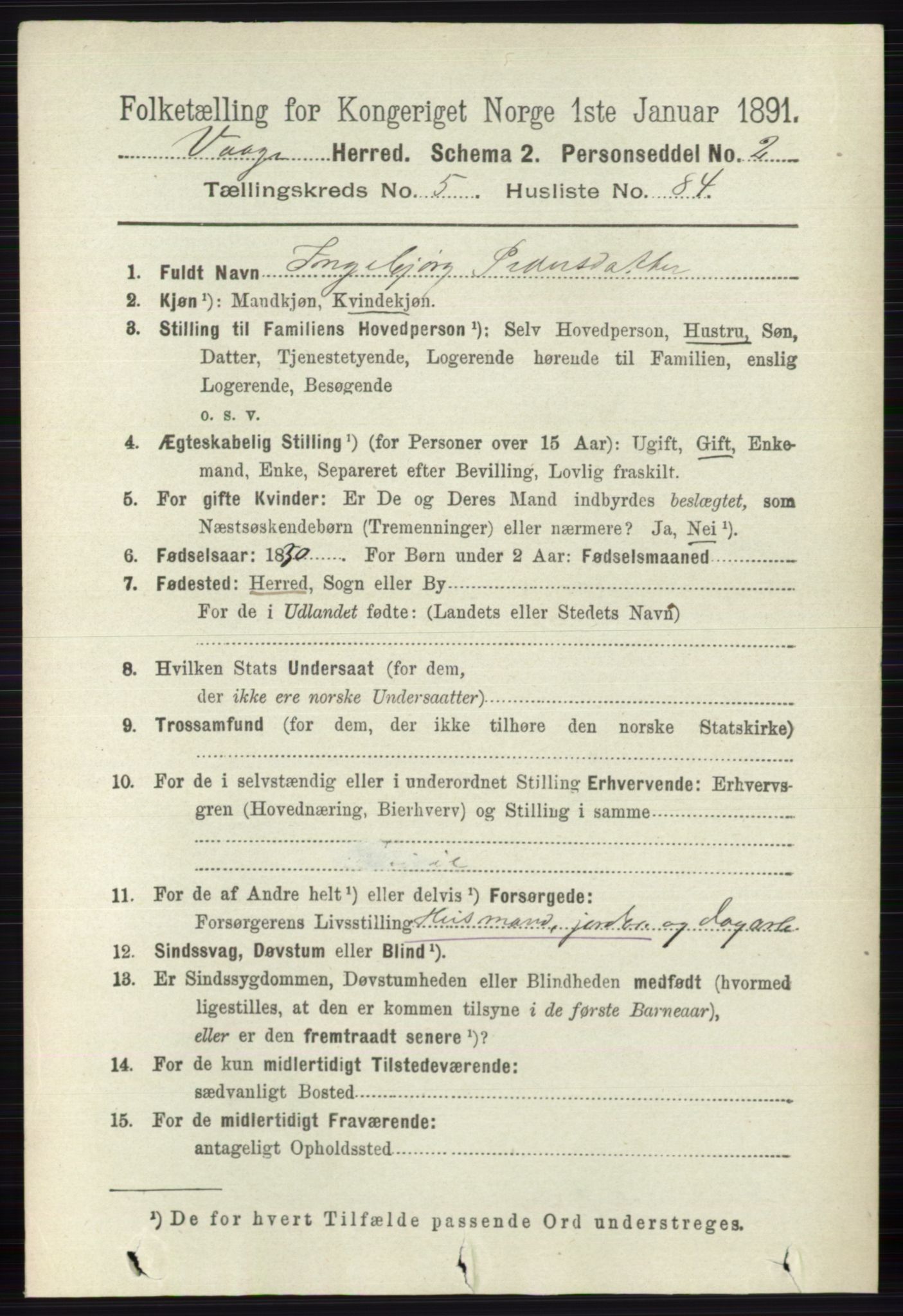 RA, 1891 census for 0515 Vågå, 1891, p. 3830