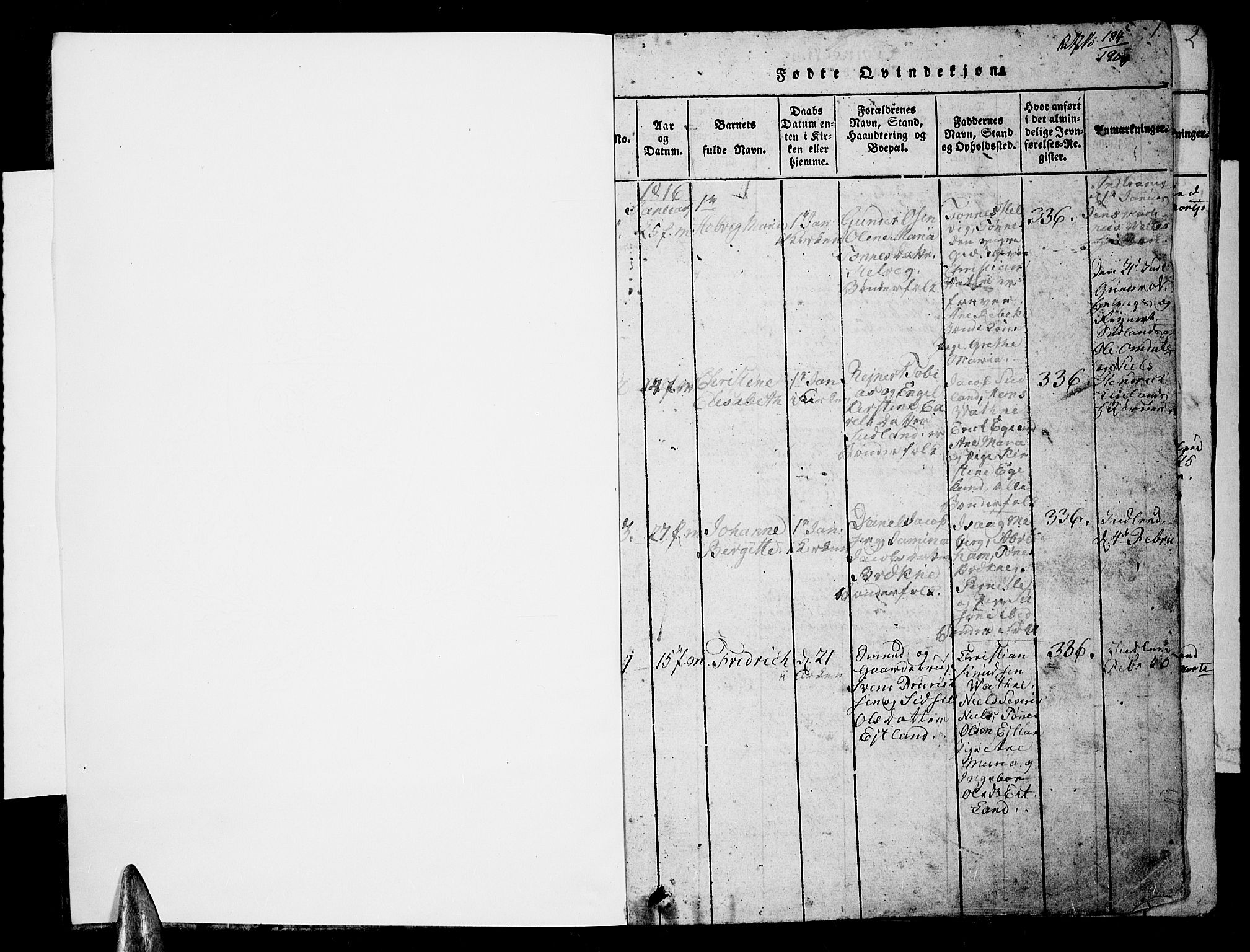 Lista sokneprestkontor, SAK/1111-0027/F/Fb/L0001: Parish register (copy) no. B 1, 1816-1832, p. 1