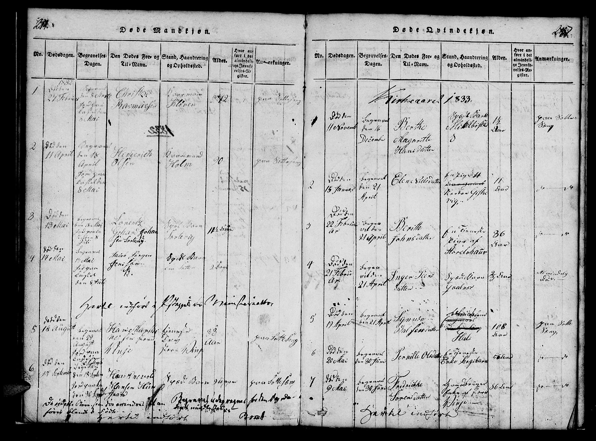 Tranøy sokneprestkontor, SATØ/S-1313/I/Ia/Iab/L0009klokker: Parish register (copy) no. 9, 1829-1834, p. 214-215
