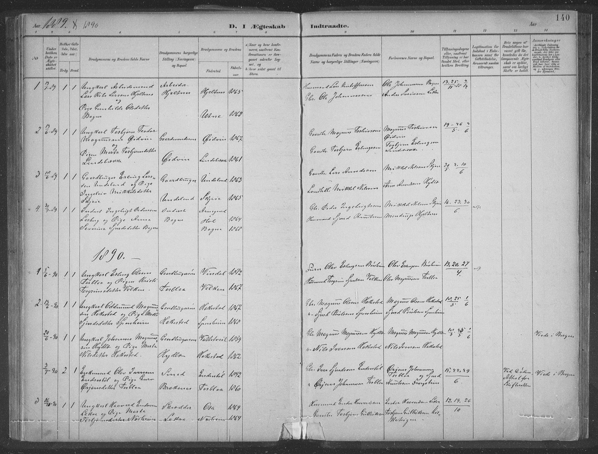 Ulvik sokneprestembete, SAB/A-78801/H/Hab: Parish register (copy) no. A 3, 1883-1908, p. 140