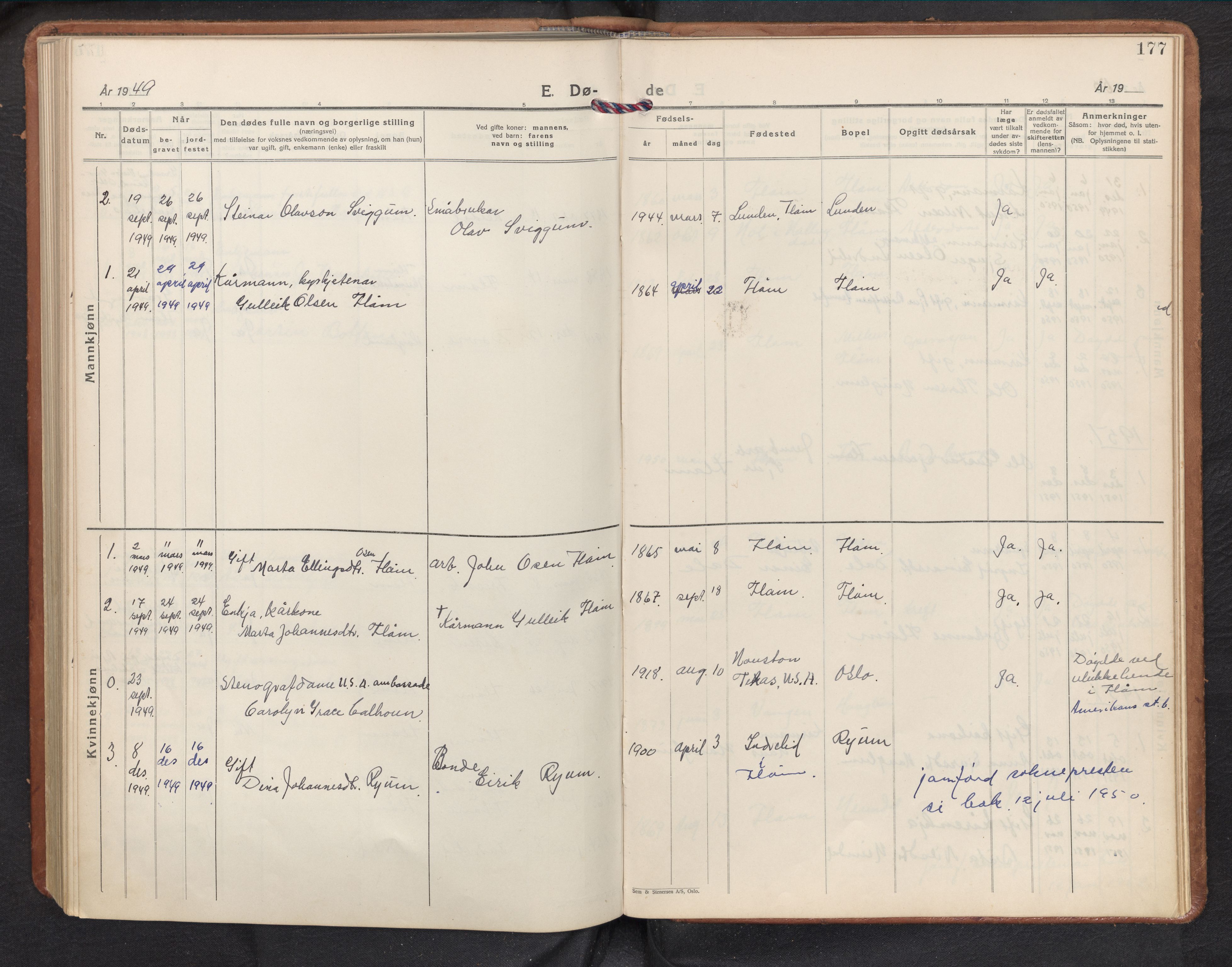 Aurland sokneprestembete, AV/SAB-A-99937/H/Hb/Hbb/L0003: Parish register (copy) no. B 3, 1929-1972, p. 176b-177a