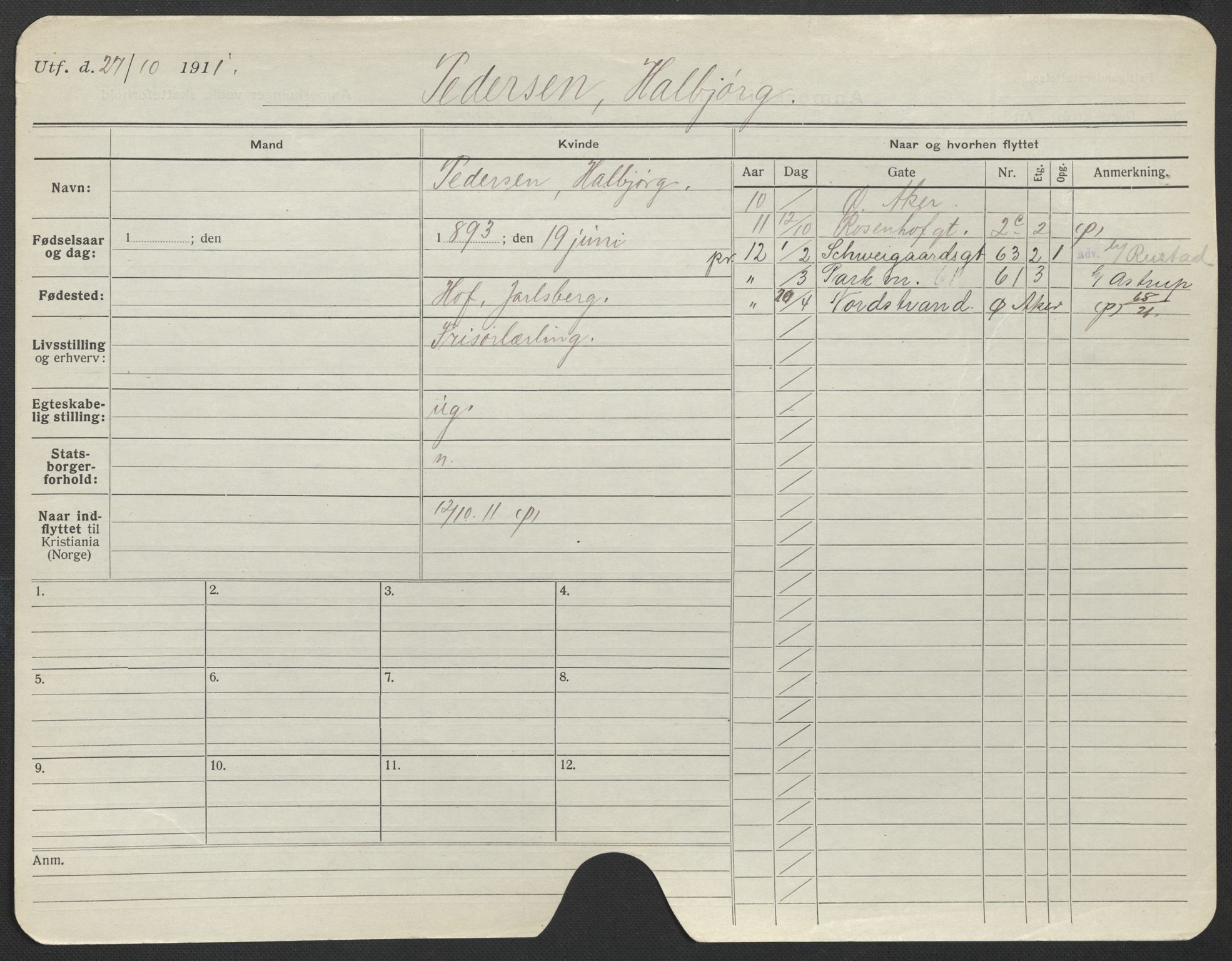 Oslo folkeregister, Registerkort, AV/SAO-A-11715/F/Fa/Fac/L0022: Kvinner, 1906-1914, p. 702a