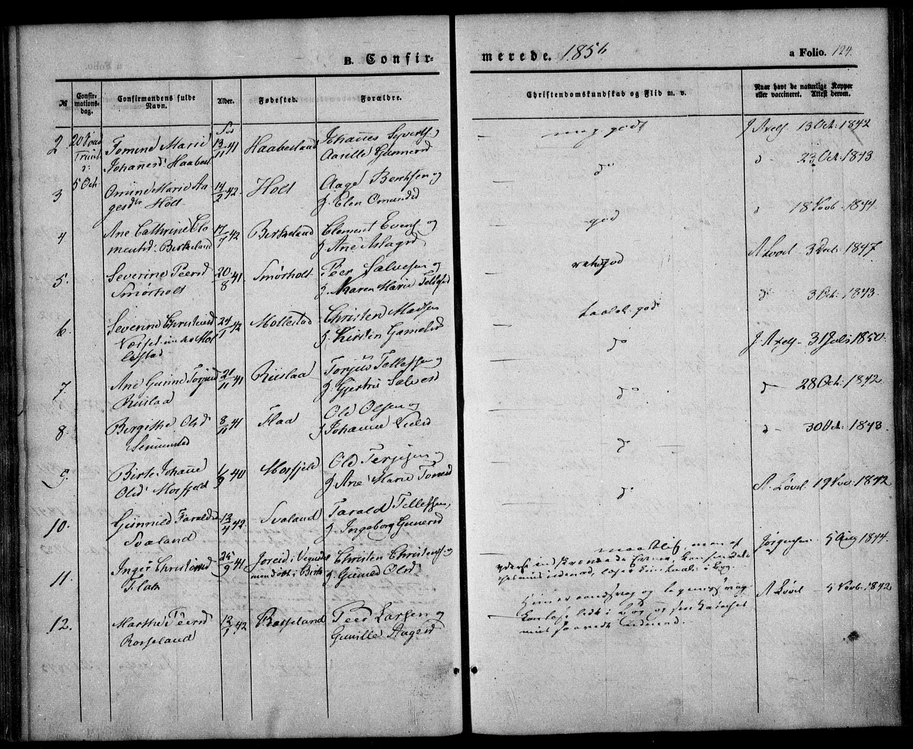 Birkenes sokneprestkontor, AV/SAK-1111-0004/F/Fa/L0003: Parish register (official) no. A 3, 1850-1866, p. 124