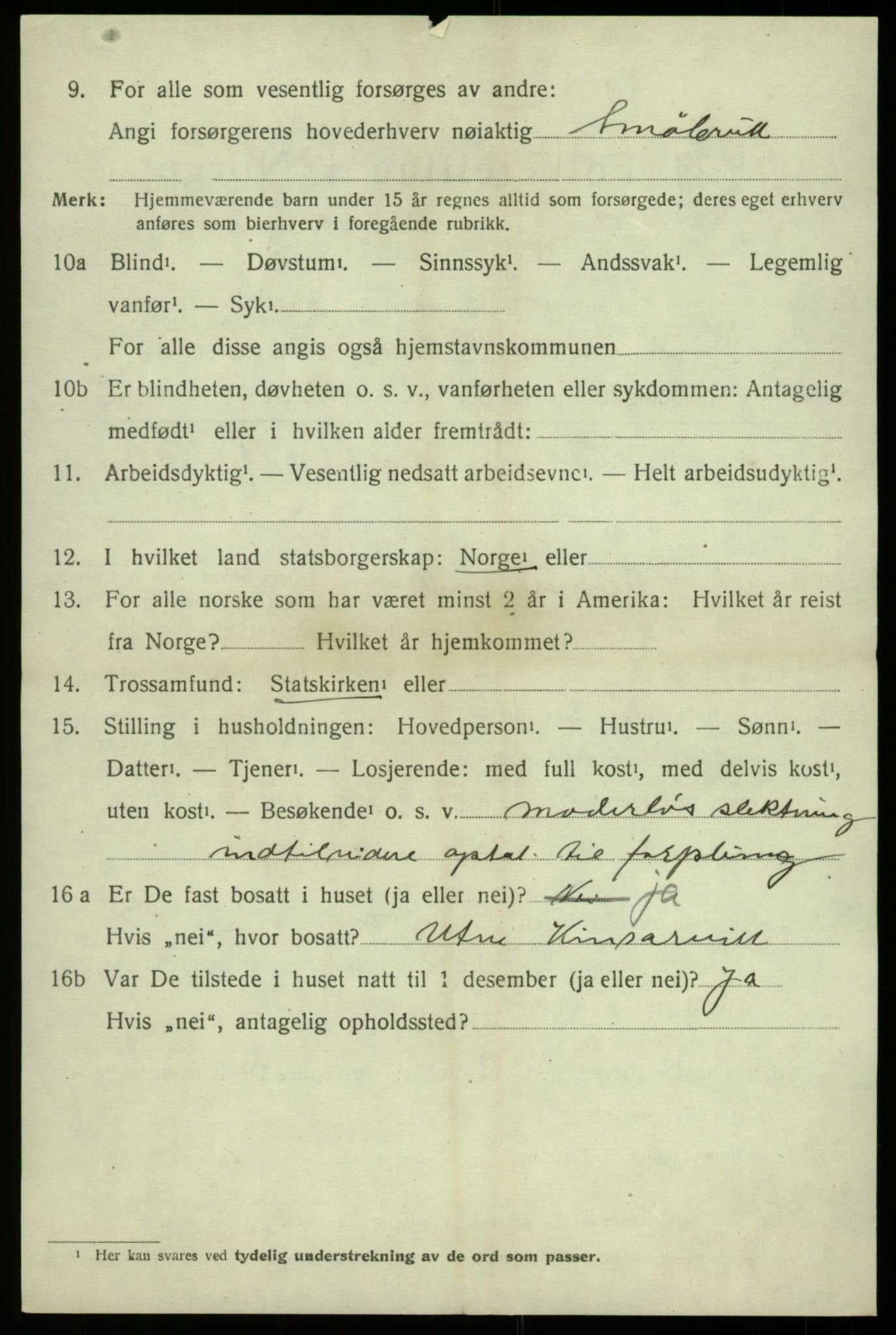 SAB, 1920 census for Kinsarvik, 1920, p. 2605