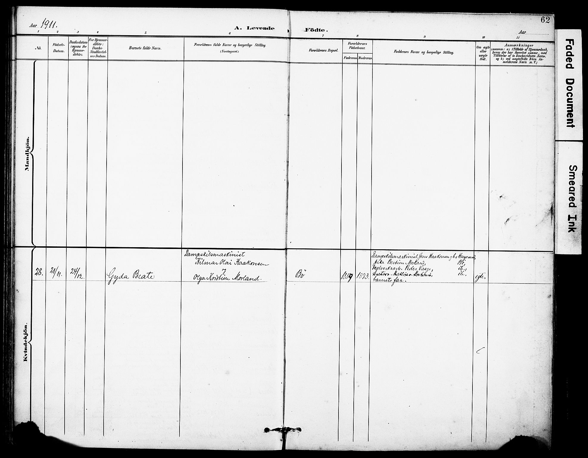 Torvastad sokneprestkontor, SAST/A -101857/H/Ha/Haa/L0017: Parish register (official) no. A 16, 1899-1911, p. 62