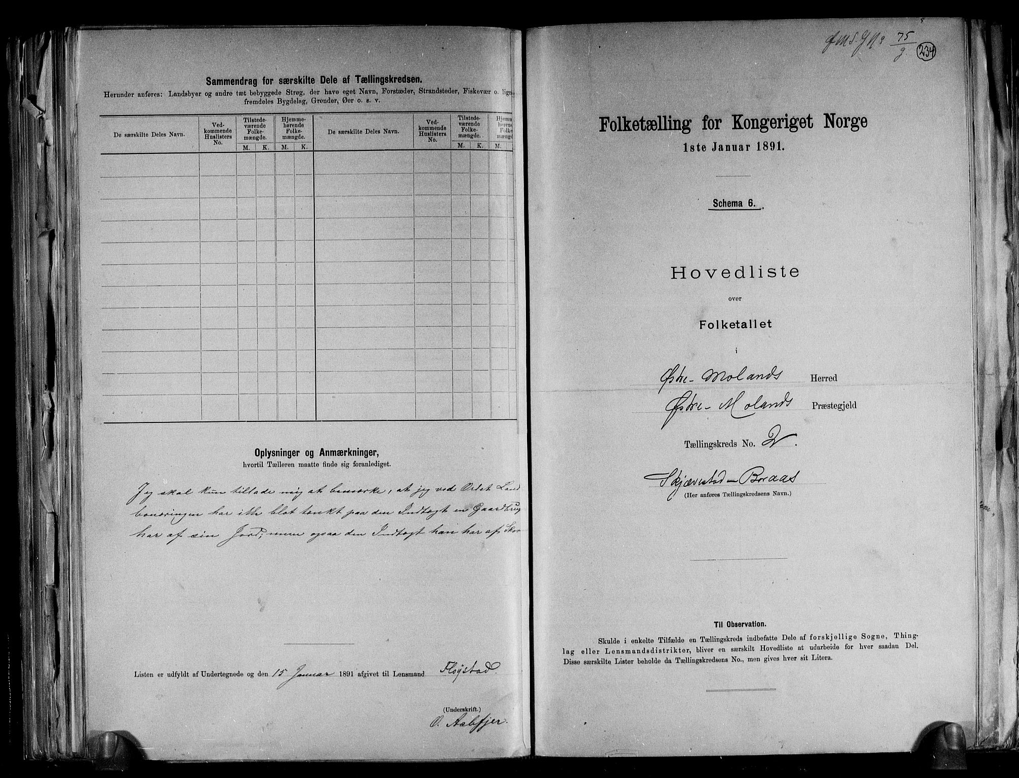 RA, 1891 census for 0918 Austre Moland, 1891, p. 8