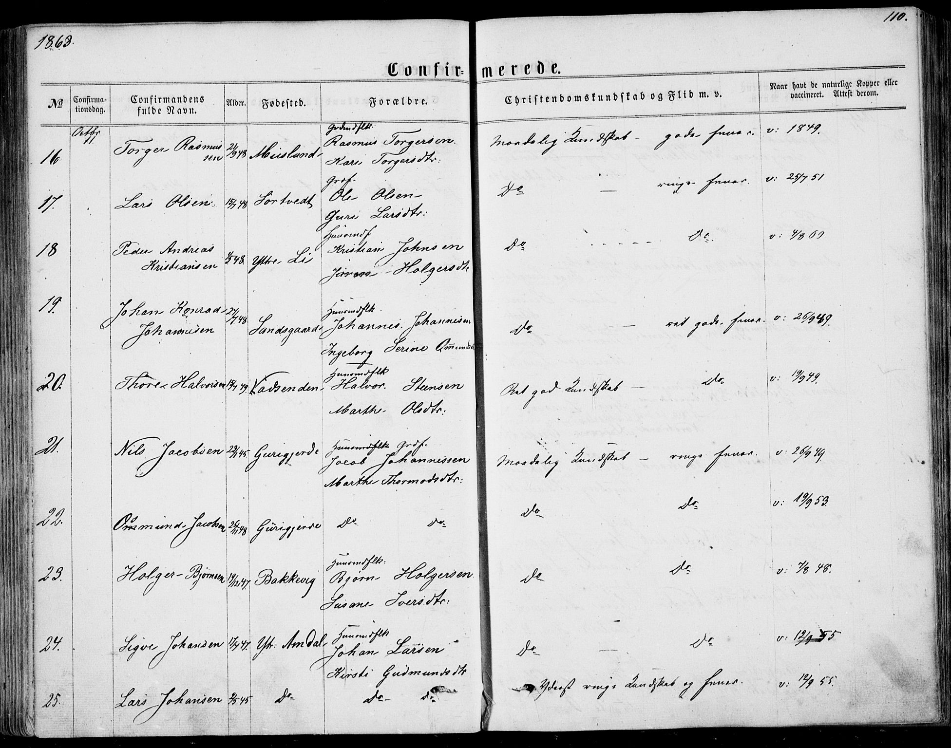 Nedstrand sokneprestkontor, AV/SAST-A-101841/01/IV: Parish register (official) no. A 9, 1861-1876, p. 110