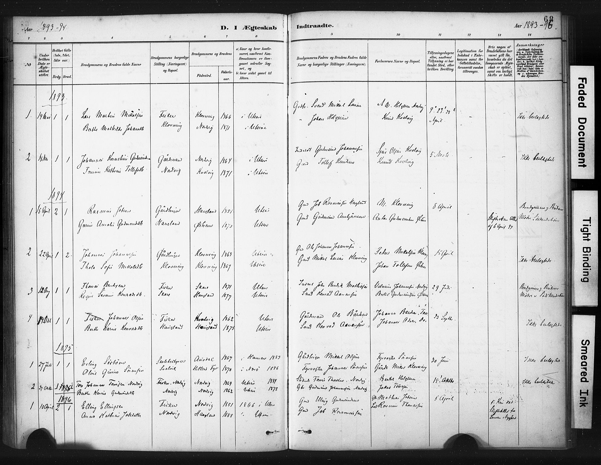 Torvastad sokneprestkontor, AV/SAST-A -101857/H/Ha/Haa/L0016: Parish register (official) no. A 15, 1883-1903, p. 68