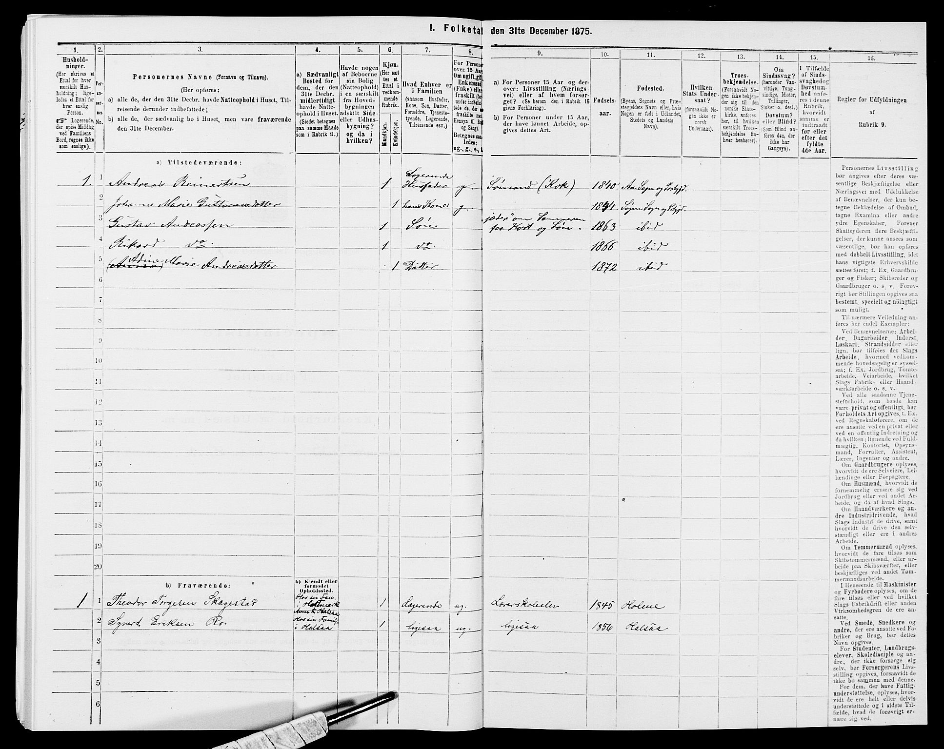 SAK, 1875 census for 1018P Søgne, 1875, p. 670