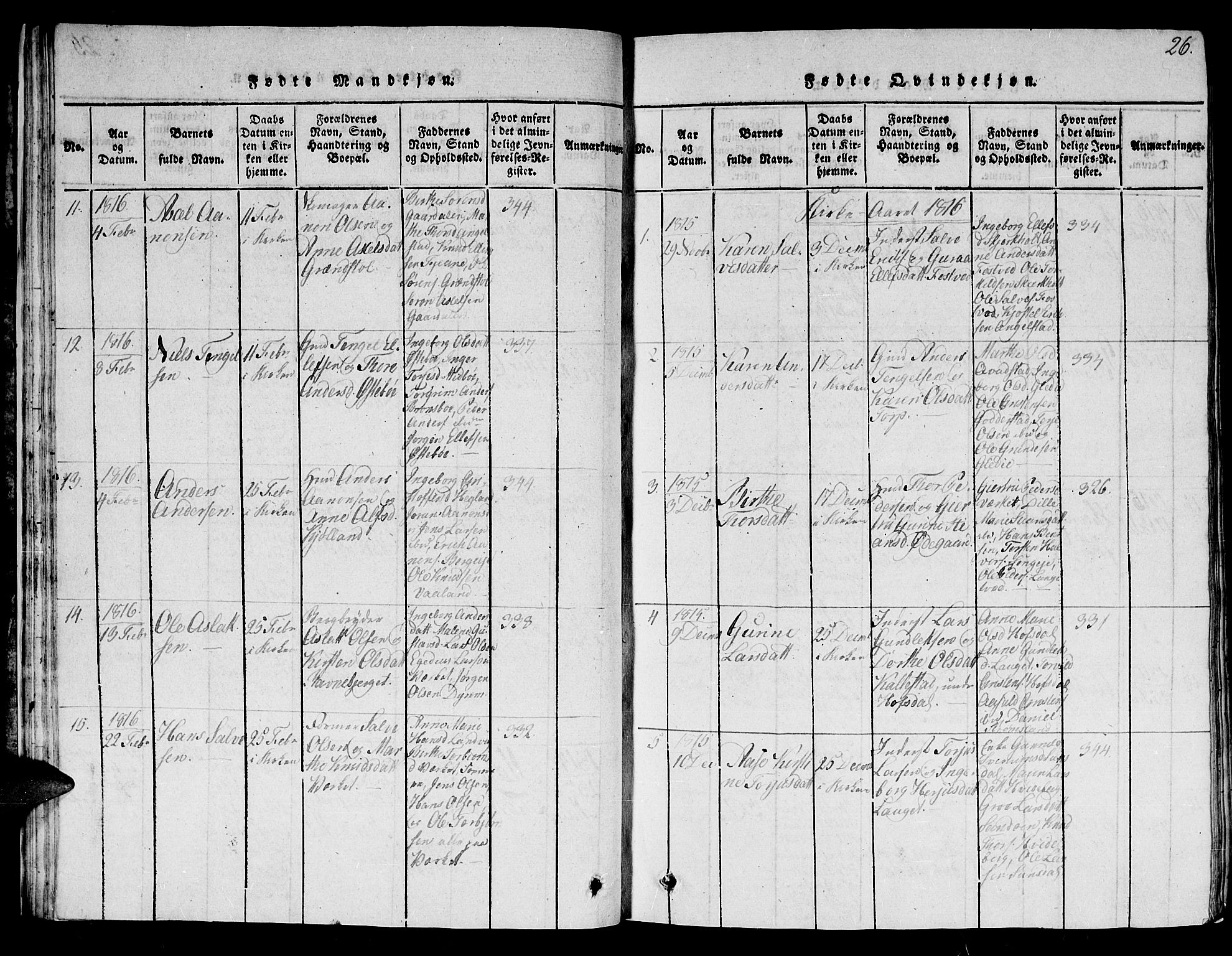 Holt sokneprestkontor, AV/SAK-1111-0021/F/Fb/L0006: Parish register (copy) no. B 6, 1813-1823, p. 26