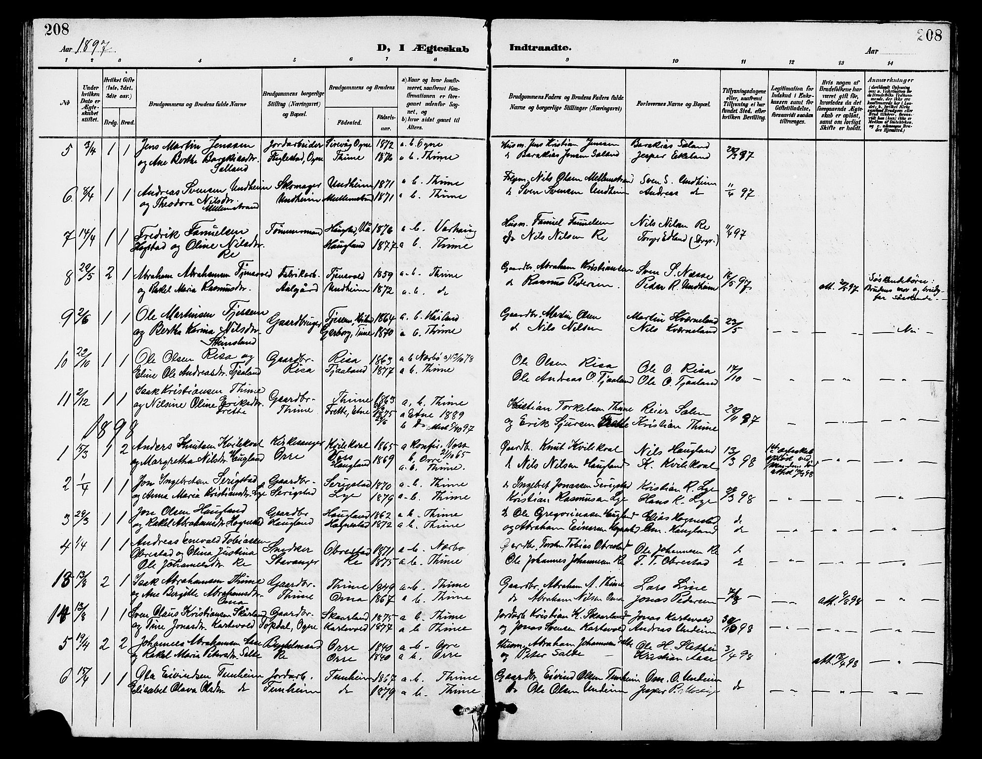 Lye sokneprestkontor, SAST/A-101794/001/30BB/L0007: Parish register (copy) no. B 8, 1889-1909, p. 208
