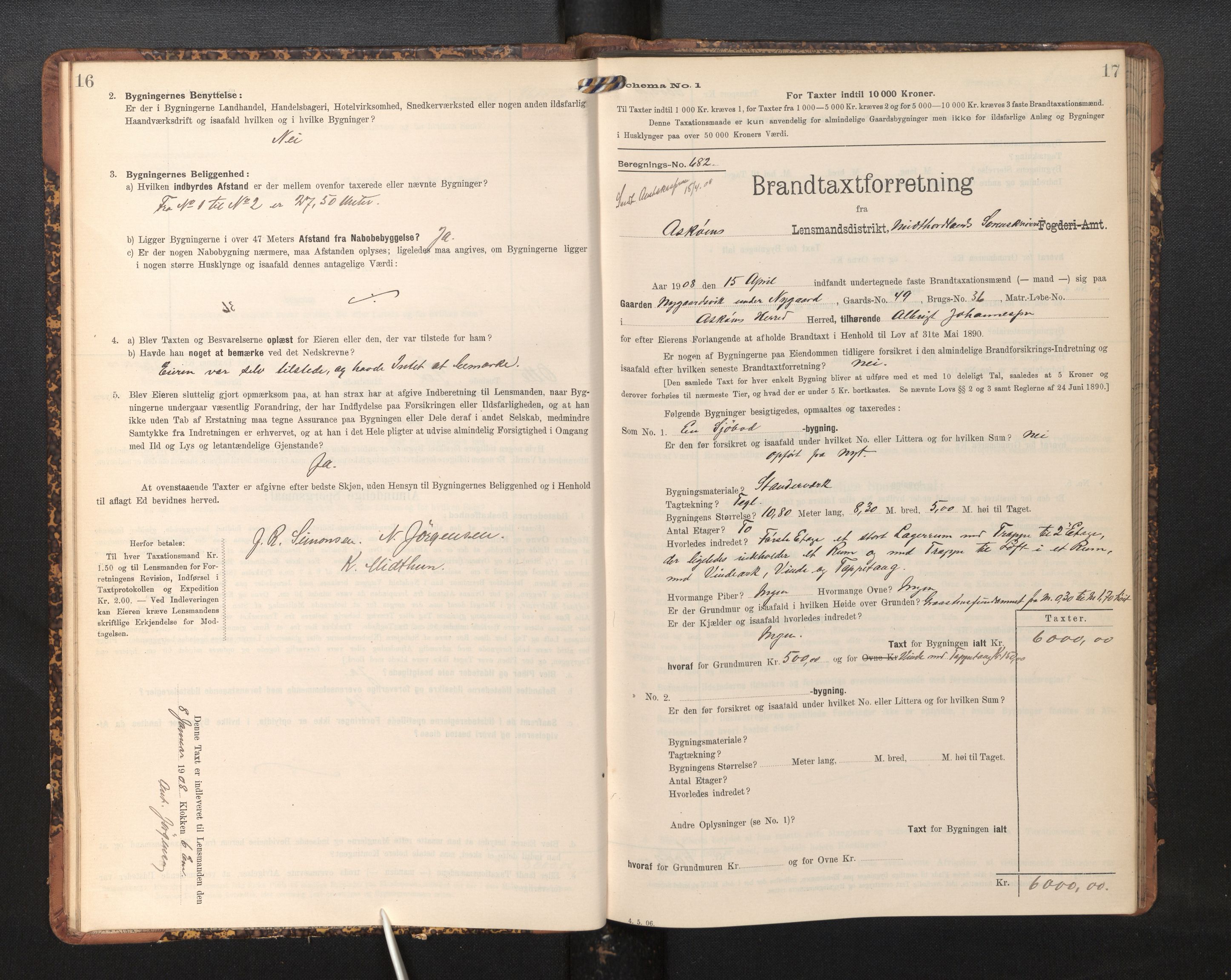 Lensmannen i Askøy, AV/SAB-A-31001/0012/L0006: Branntakstprotokoll, skjematakst, Laksevåg, 1907-1917, p. 16-17