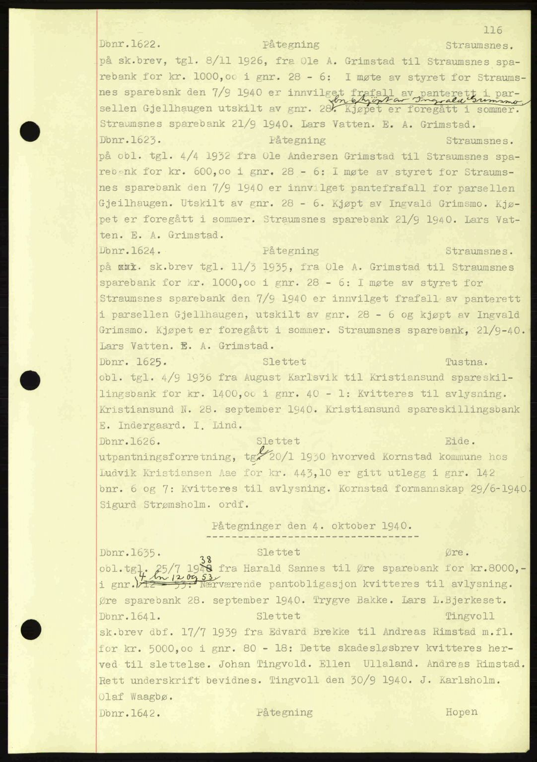 Nordmøre sorenskriveri, AV/SAT-A-4132/1/2/2Ca: Mortgage book no. C81, 1940-1945, Diary no: : 1622/1940