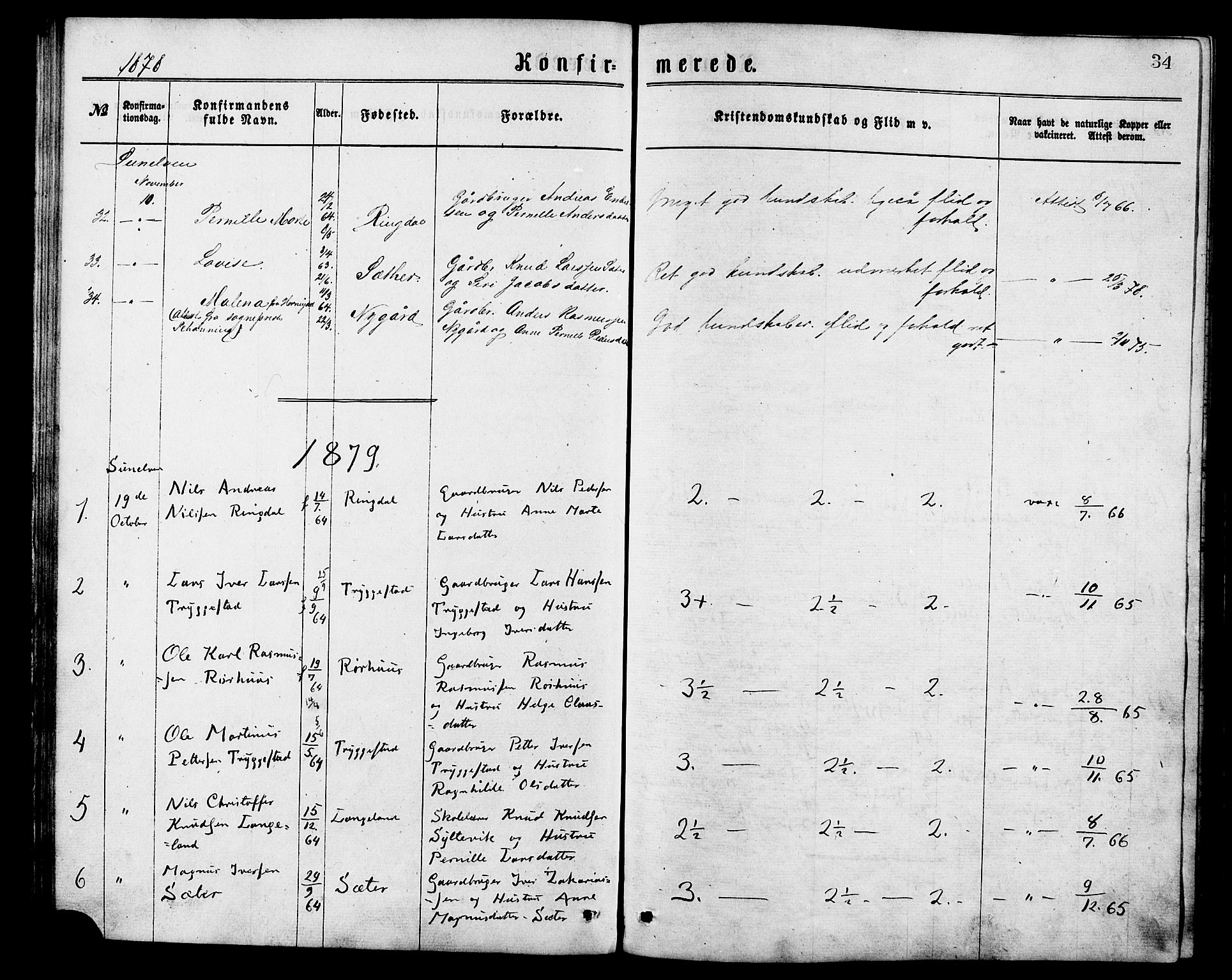 Ministerialprotokoller, klokkerbøker og fødselsregistre - Møre og Romsdal, SAT/A-1454/517/L0227: Parish register (official) no. 517A07, 1870-1886, p. 34