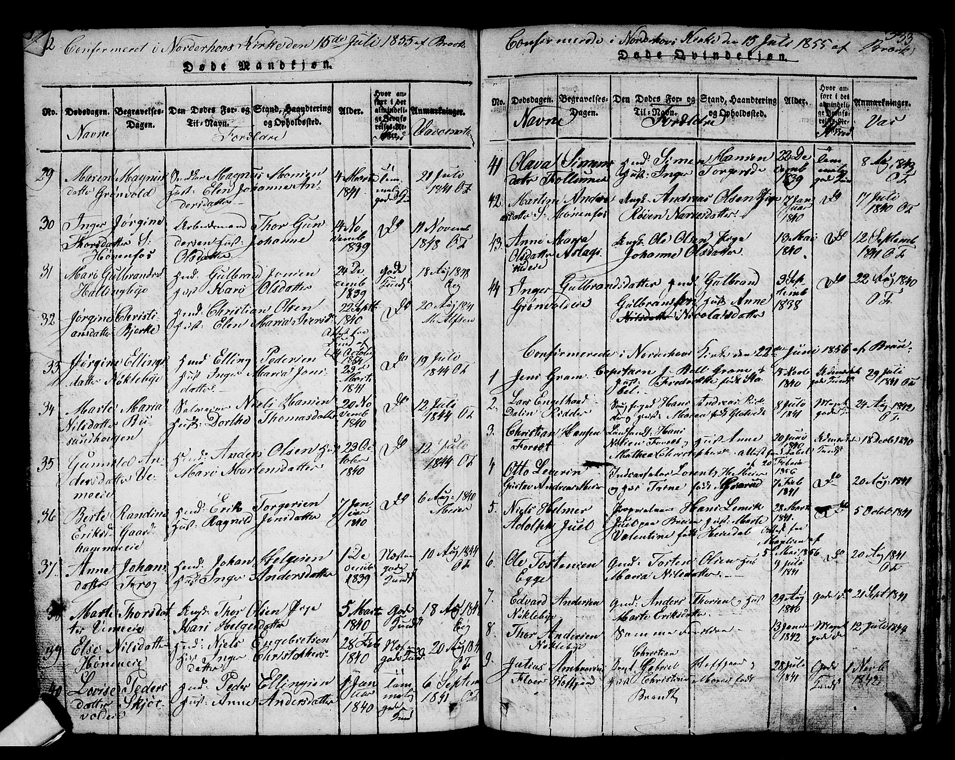 Norderhov kirkebøker, AV/SAKO-A-237/G/Ga/L0002: Parish register (copy) no. I 2, 1814-1867, p. 332-333