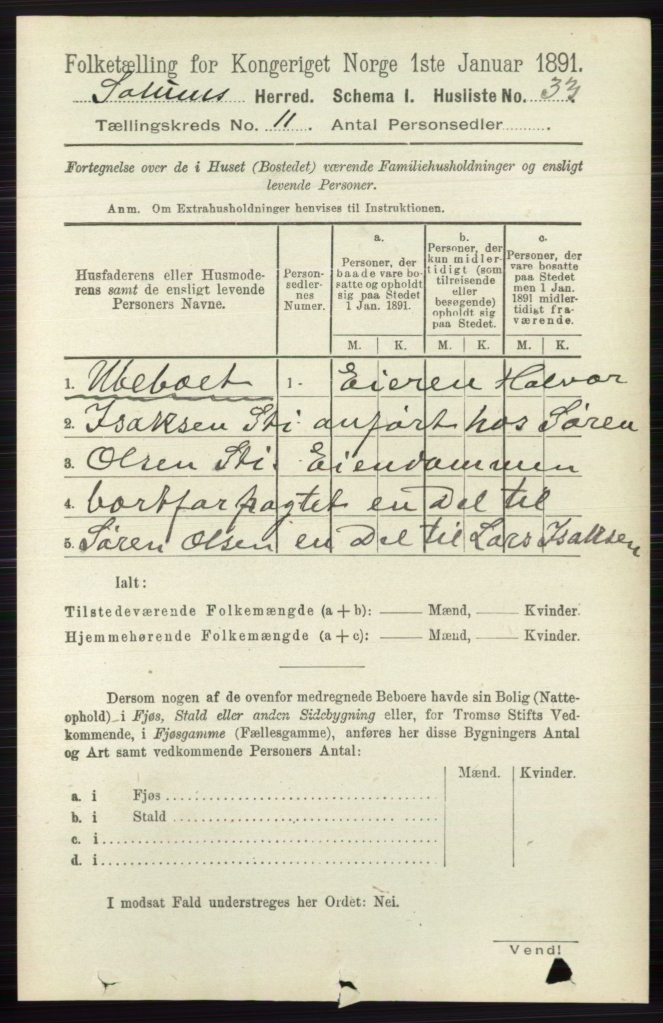 RA, 1891 census for 0818 Solum, 1891, p. 5270