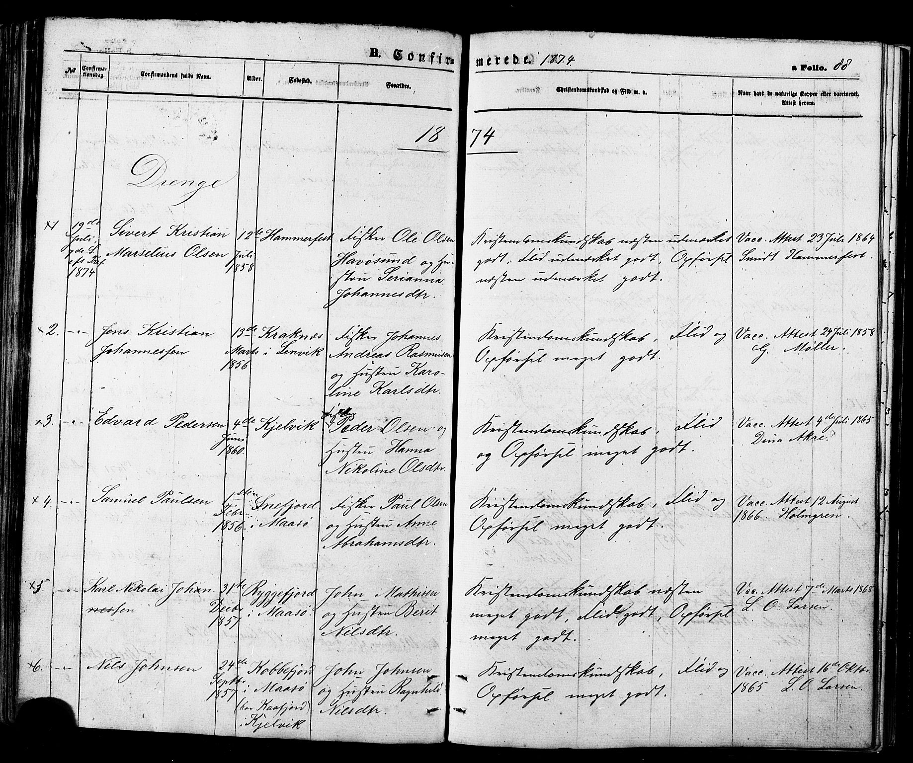 Måsøy sokneprestkontor, SATØ/S-1348/H/Ha/L0003kirke: Parish register (official) no. 3, 1866-1877, p. 88