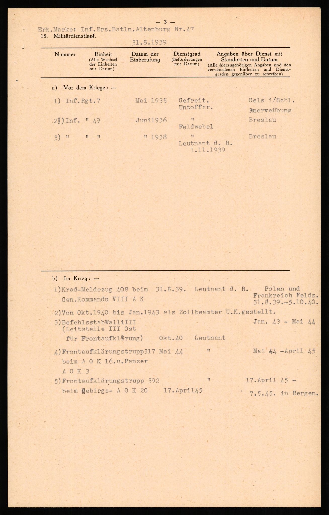 Forsvaret, Forsvarets overkommando II, AV/RA-RAFA-3915/D/Db/L0018: CI Questionaires. Tyske okkupasjonsstyrker i Norge. Tyskere., 1945-1946, p. 340