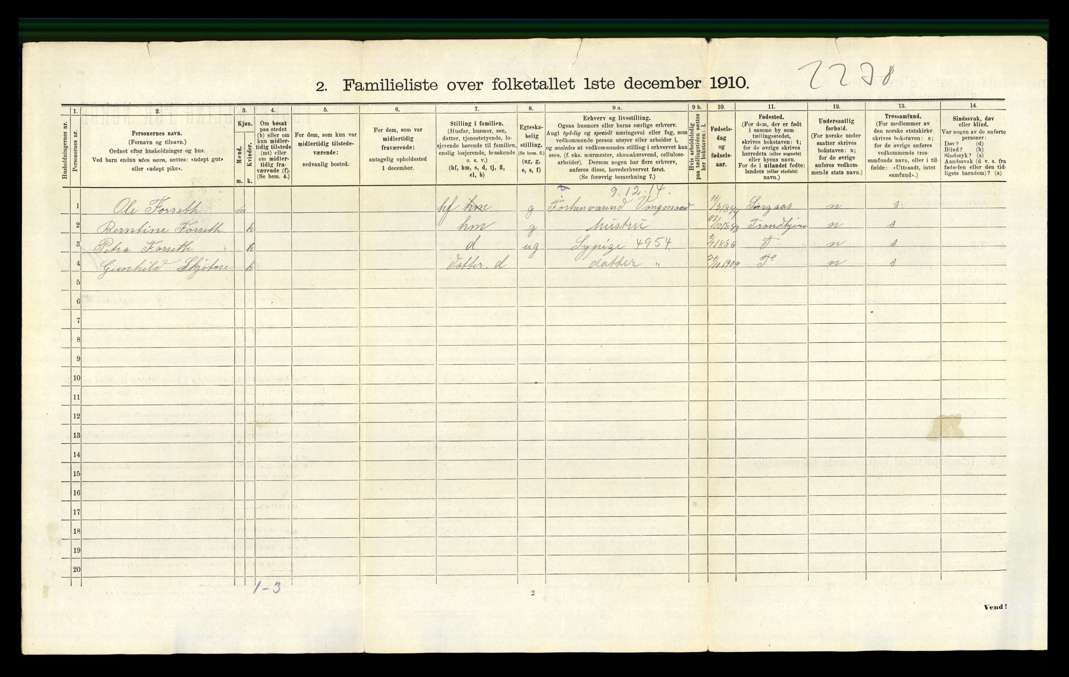 RA, 1910 census for Trondheim, 1910, p. 3306