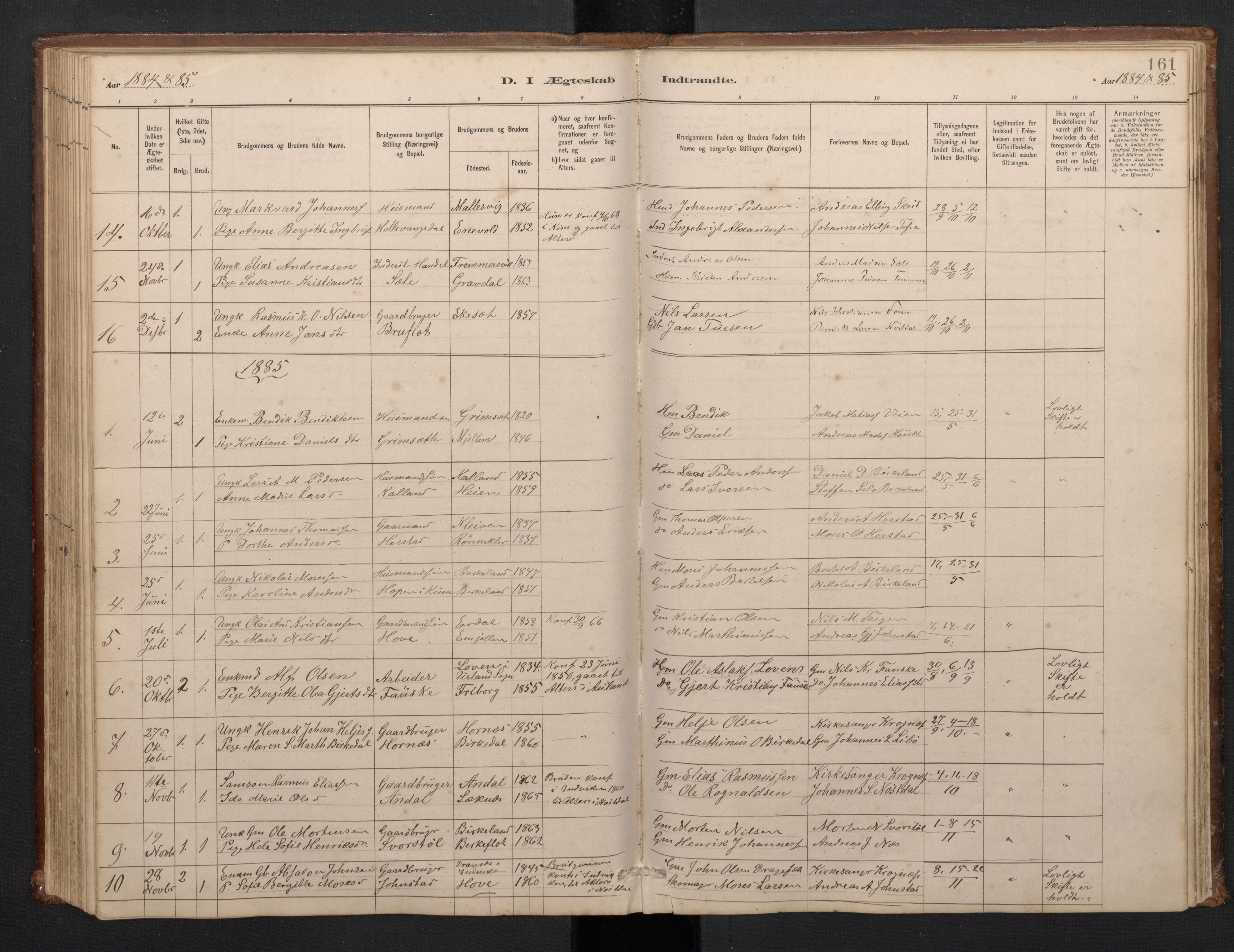 Førde sokneprestembete, AV/SAB-A-79901/H/Hab/Habd/L0003: Parish register (copy) no. D 3, 1881-1897, p. 160b-161a