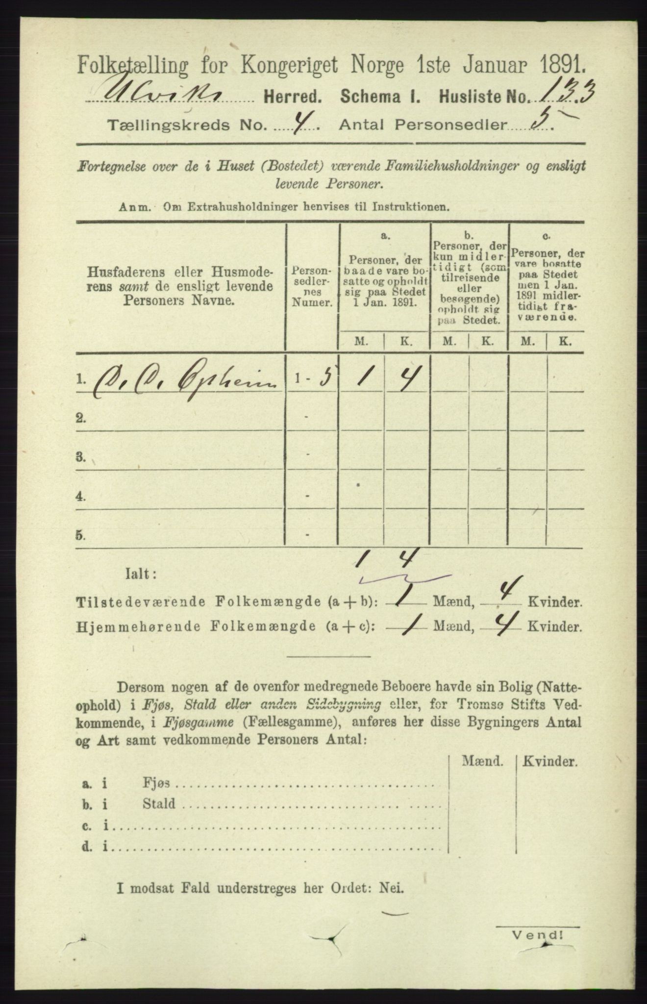 RA, 1891 census for 1233 Ulvik, 1891, p. 563