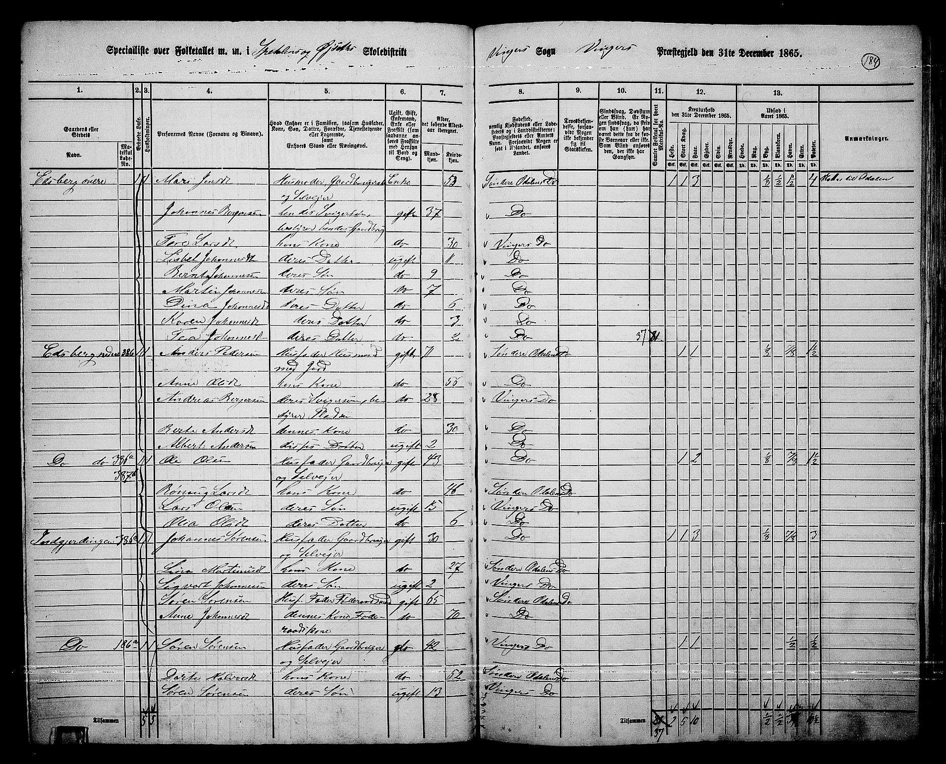 RA, 1865 census for Vinger/Vinger og Austmarka, 1865, p. 169