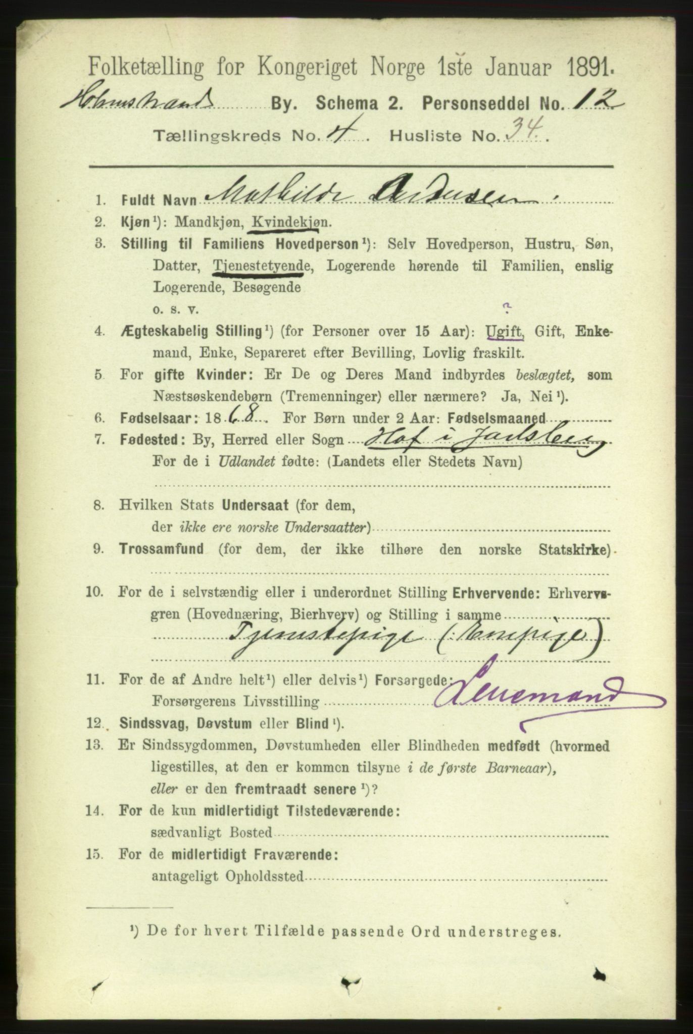 RA, 1891 census for 0702 Holmestrand, 1891, p. 2646