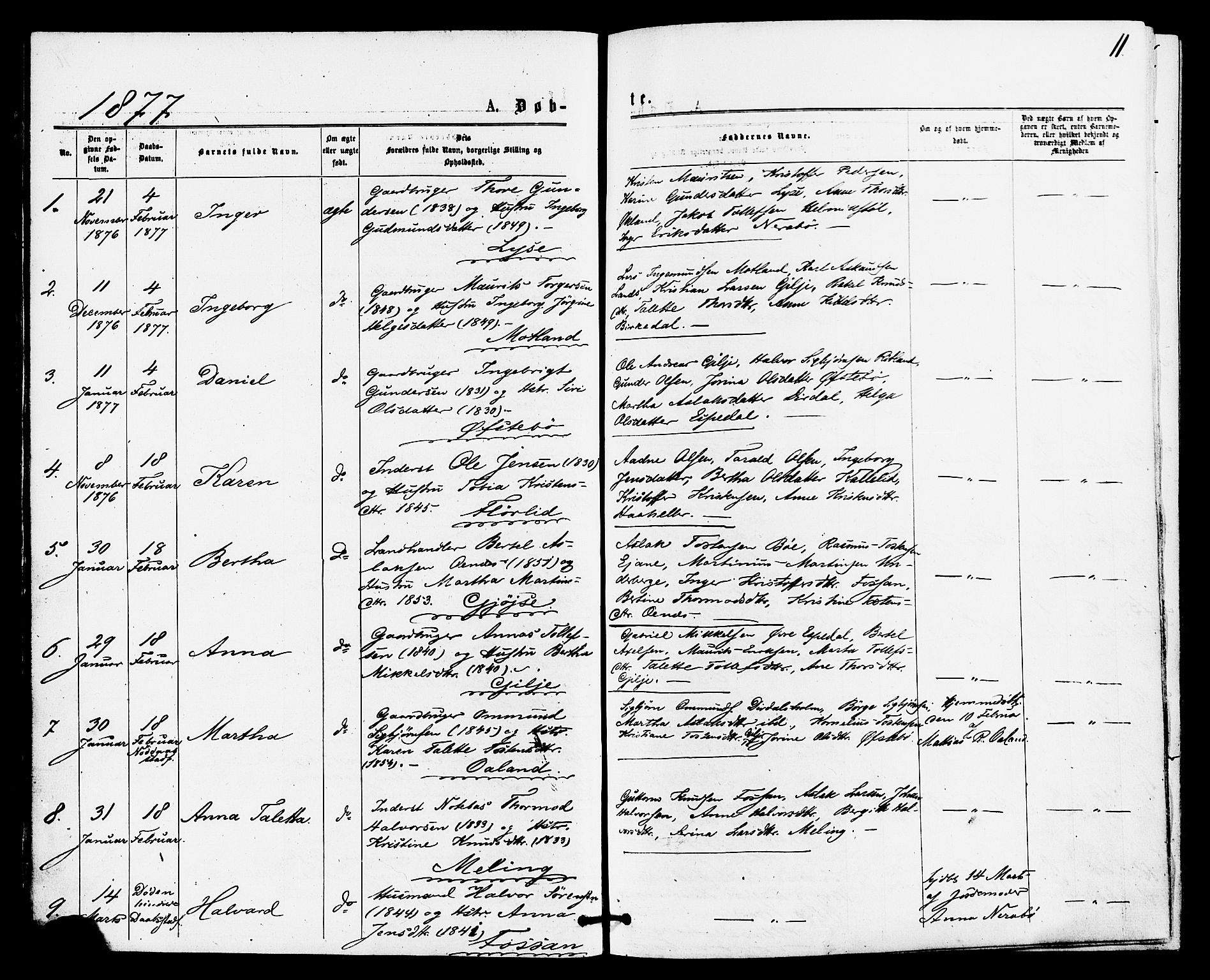 Høgsfjord sokneprestkontor, AV/SAST-A-101624/H/Ha/Haa/L0004: Parish register (official) no. A 4, 1876-1884, p. 11