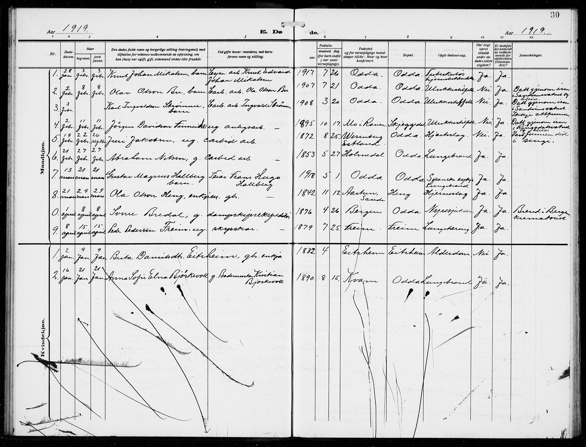 Odda Sokneprestembete, AV/SAB-A-77201/H/Hab: Parish register (copy) no. E 1, 1910-1940, p. 30