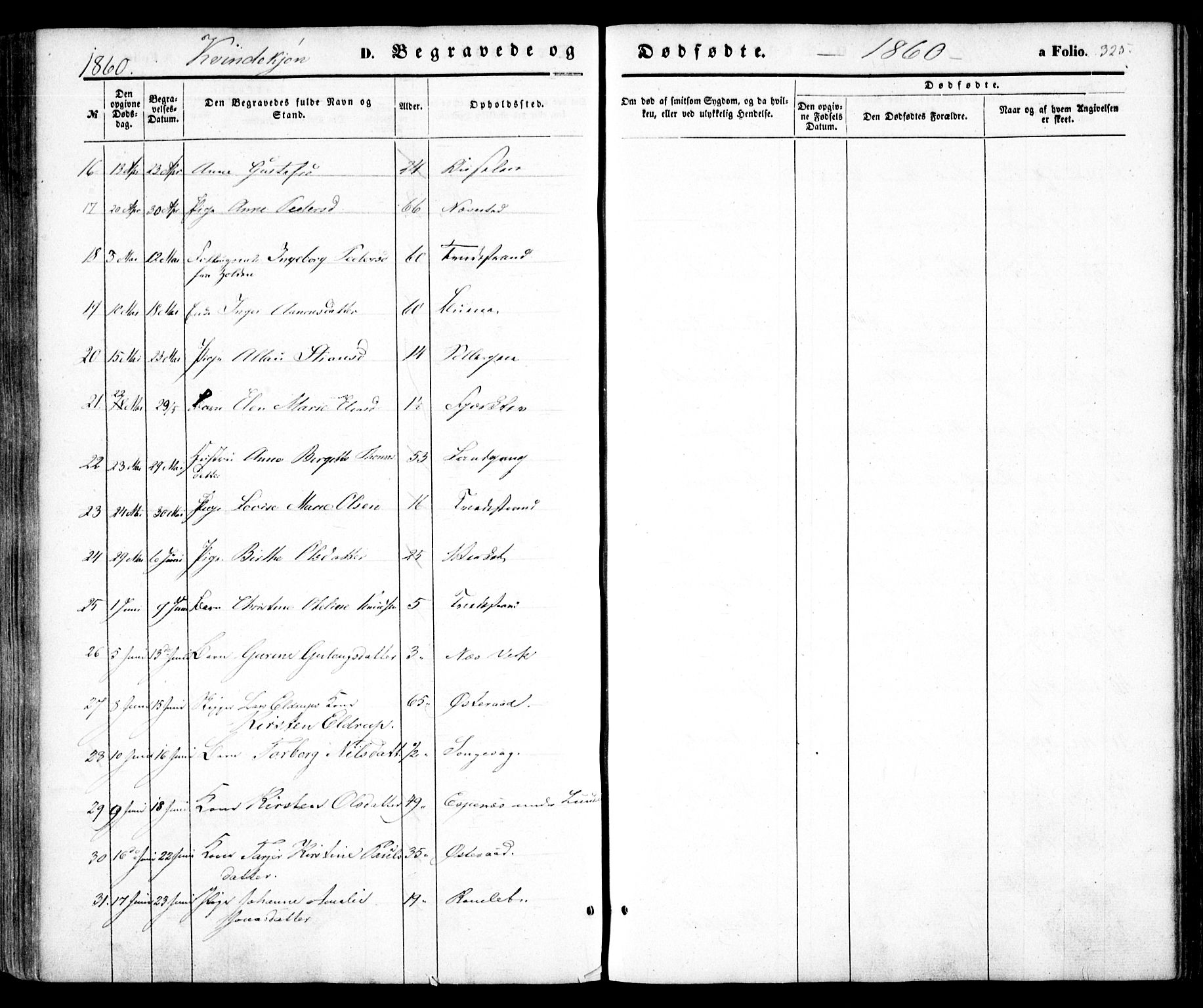 Holt sokneprestkontor, AV/SAK-1111-0021/F/Fa/L0008: Parish register (official) no. A 8, 1849-1860, p. 325