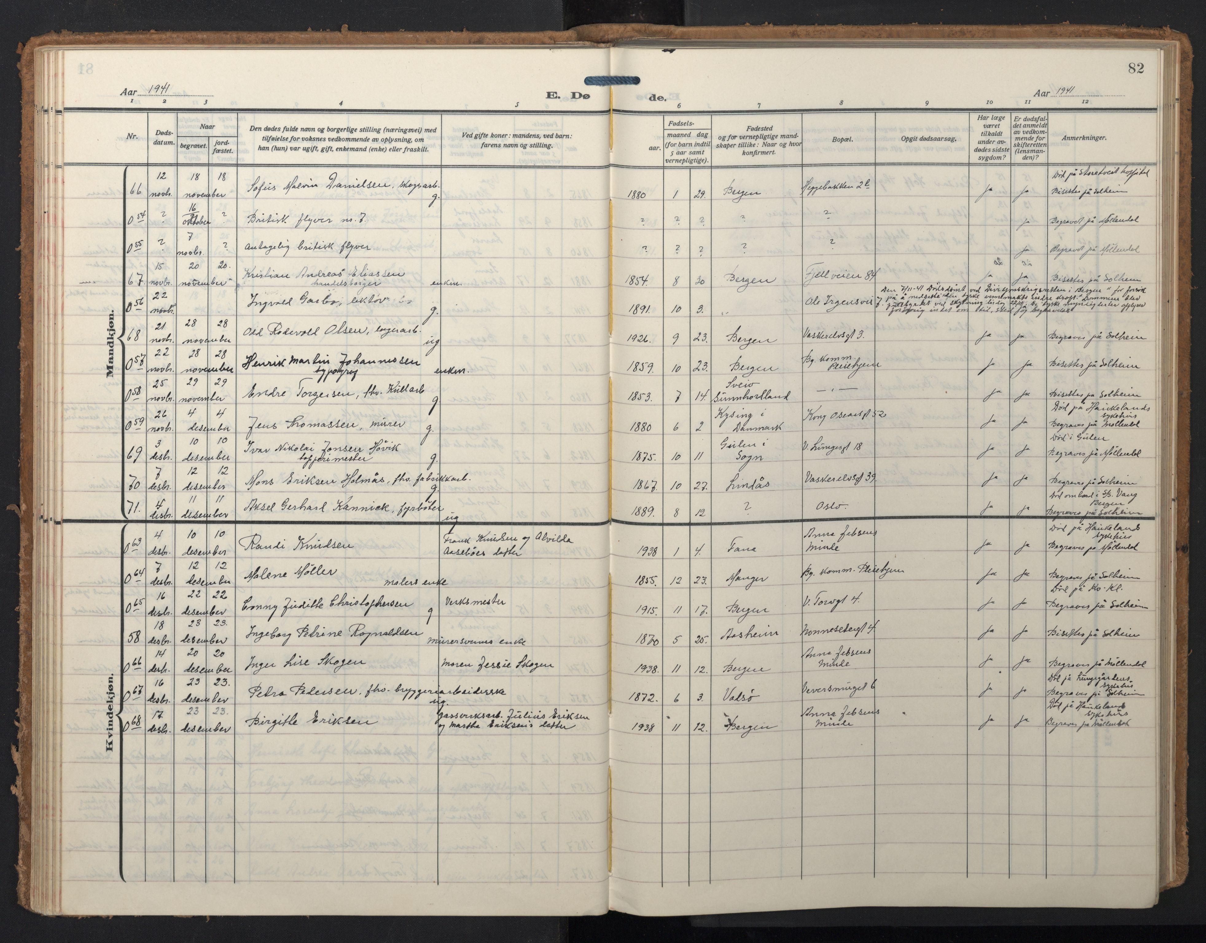 Domkirken sokneprestembete, SAB/A-74801/H/Hab/L0043: Parish register (copy) no. E 7, 1929-1965, p. 81b-82a