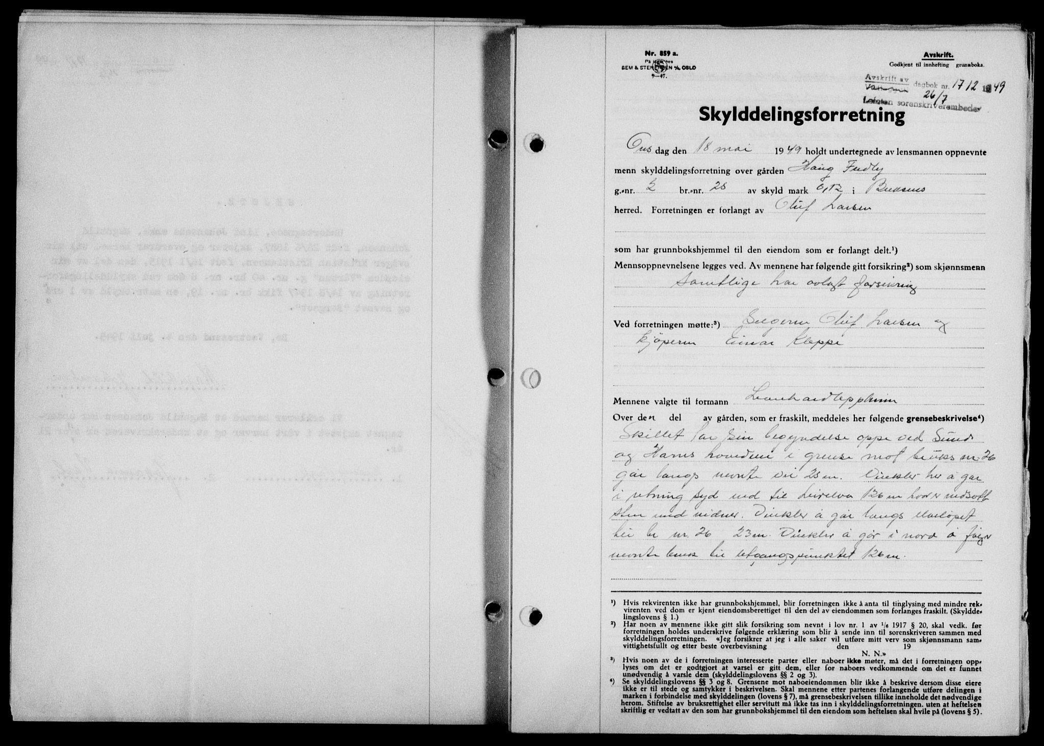 Lofoten sorenskriveri, SAT/A-0017/1/2/2C/L0021a: Mortgage book no. 21a, 1949-1949, Diary no: : 1712/1949