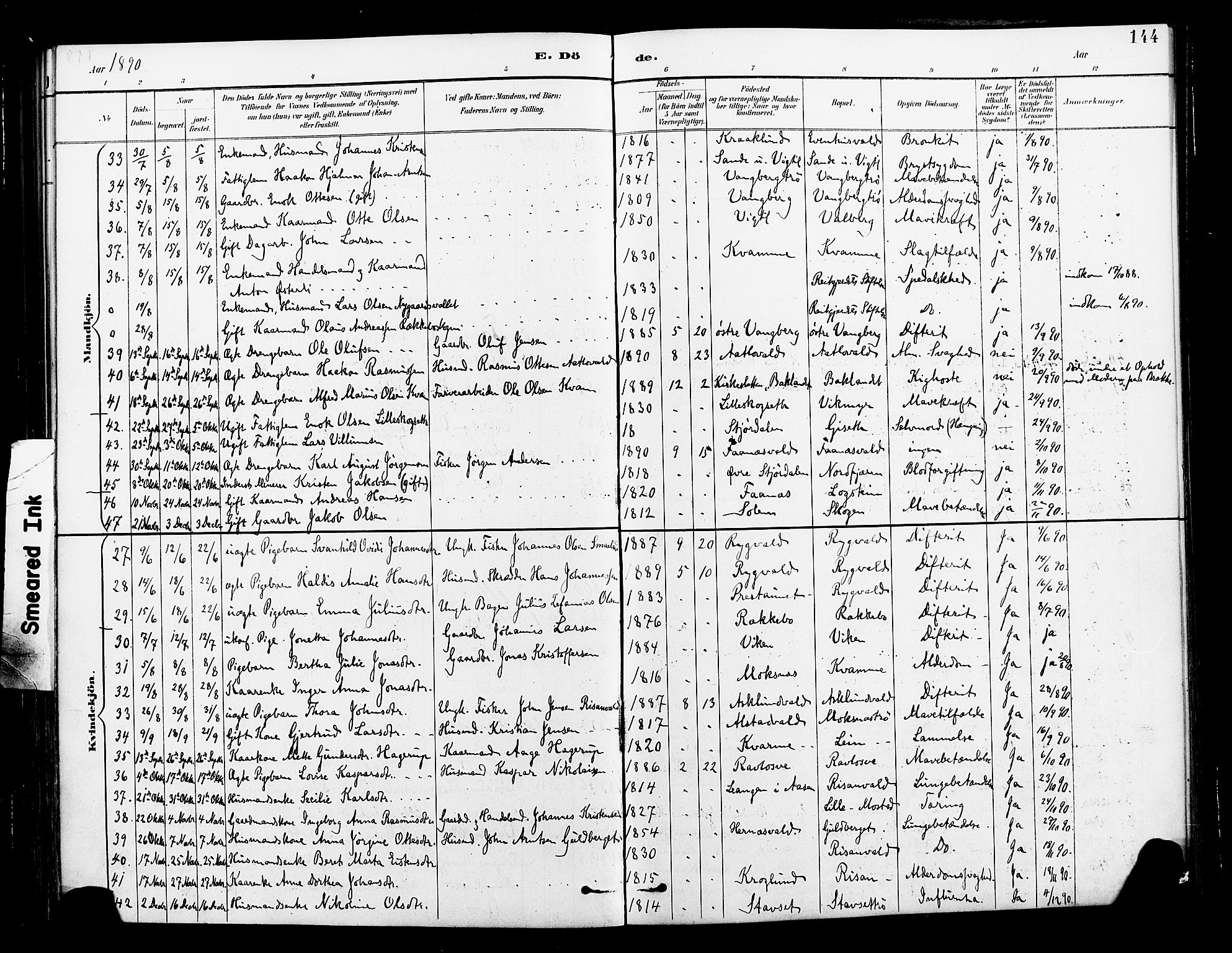 Ministerialprotokoller, klokkerbøker og fødselsregistre - Nord-Trøndelag, SAT/A-1458/713/L0121: Parish register (official) no. 713A10, 1888-1898, p. 144