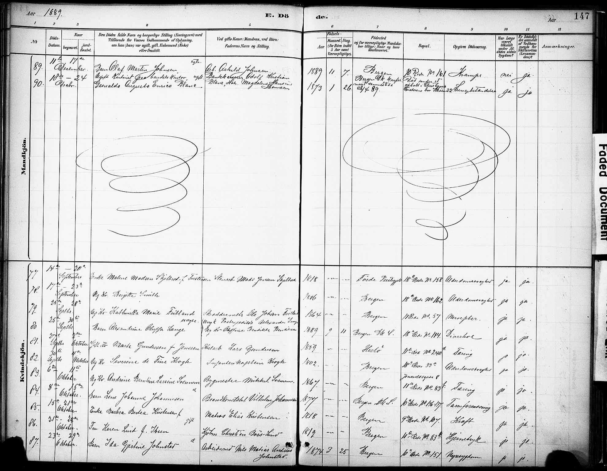 Domkirken sokneprestembete, SAB/A-74801/H/Haa/L0043: Parish register (official) no. E 5, 1882-1904, p. 147