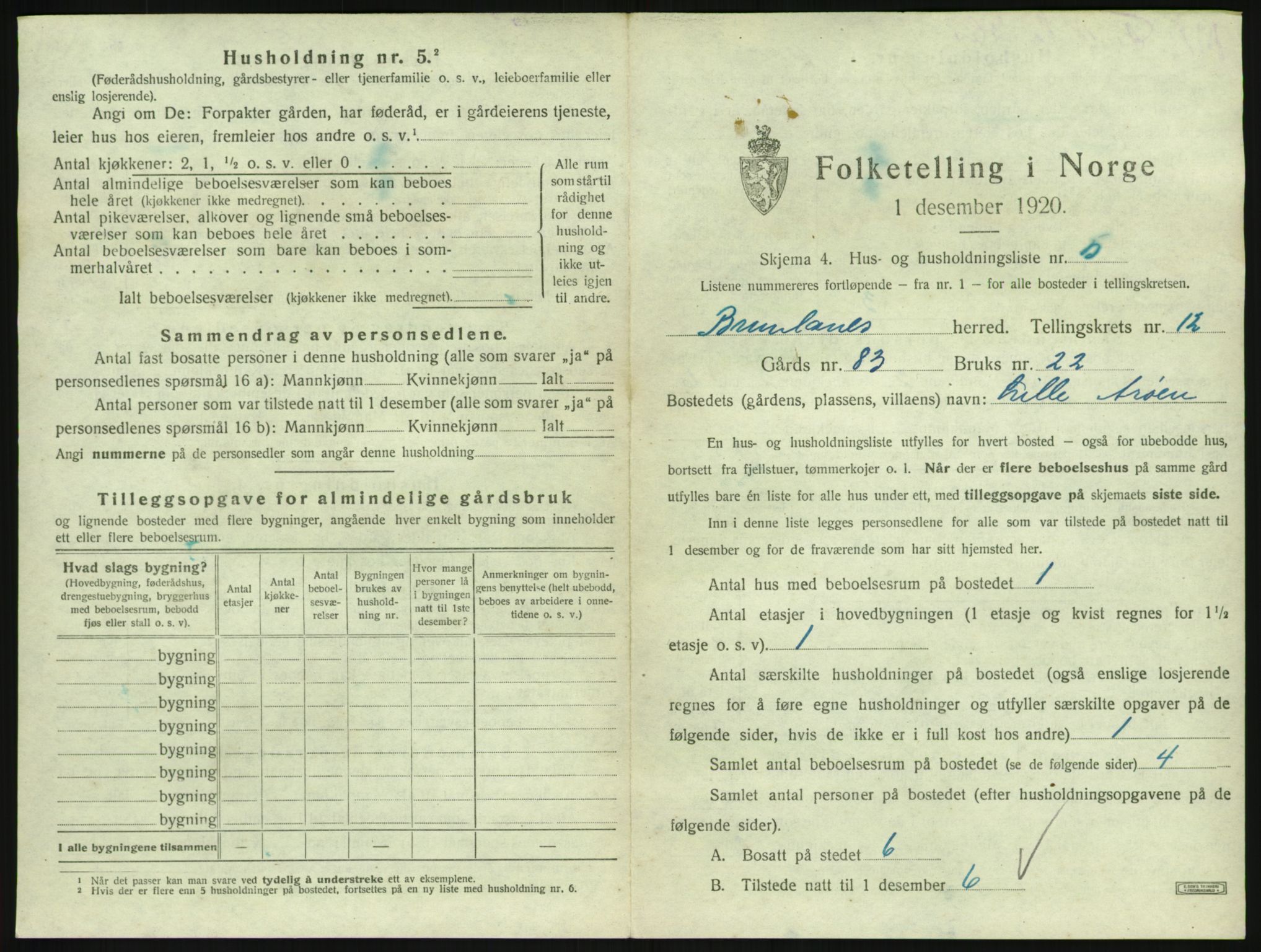 SAKO, 1920 census for Brunlanes, 1920, p. 1703
