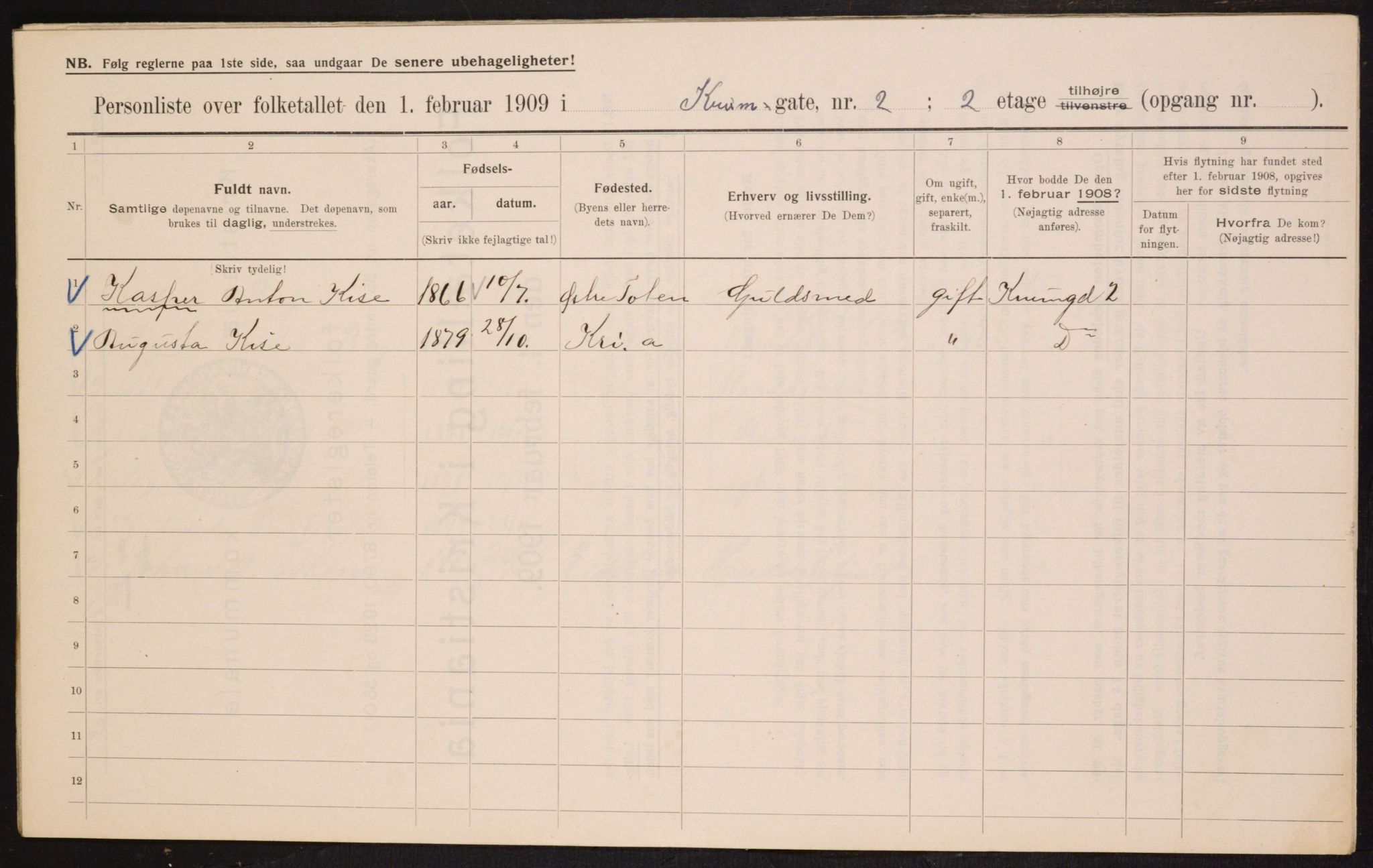 OBA, Municipal Census 1909 for Kristiania, 1909, p. 50219