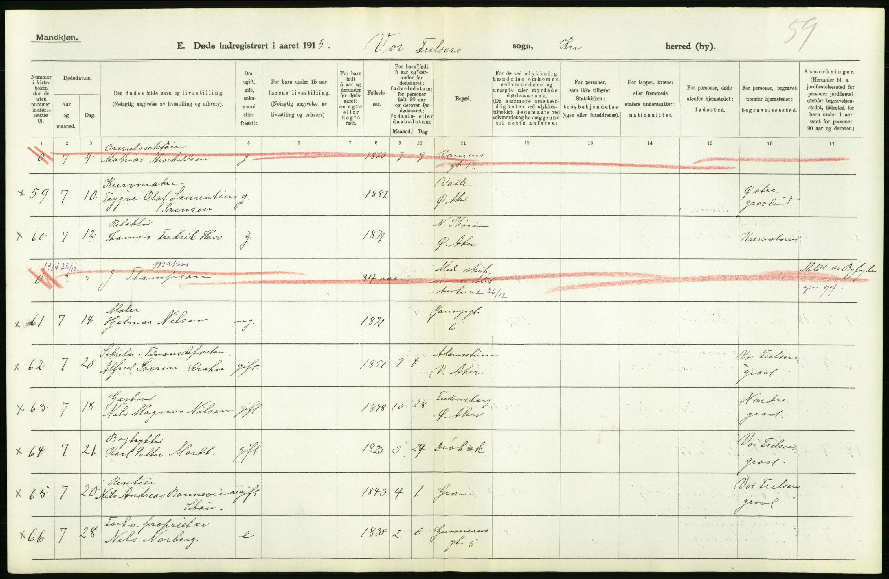 Statistisk sentralbyrå, Sosiodemografiske emner, Befolkning, AV/RA-S-2228/D/Df/Dfb/Dfbe/L0009: Kristiania: Døde., 1915, p. 120