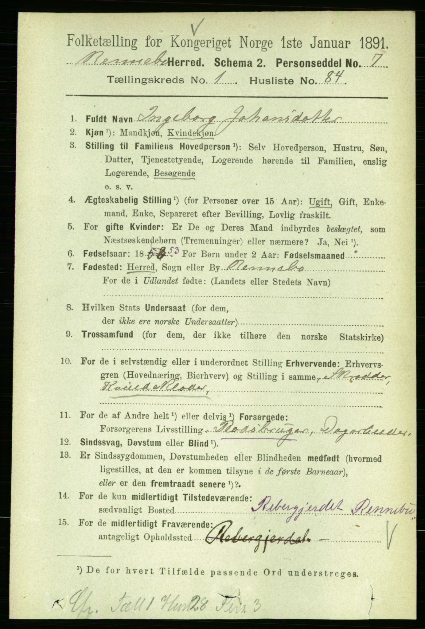 RA, 1891 census for 1635 Rennebu, 1891, p. 617