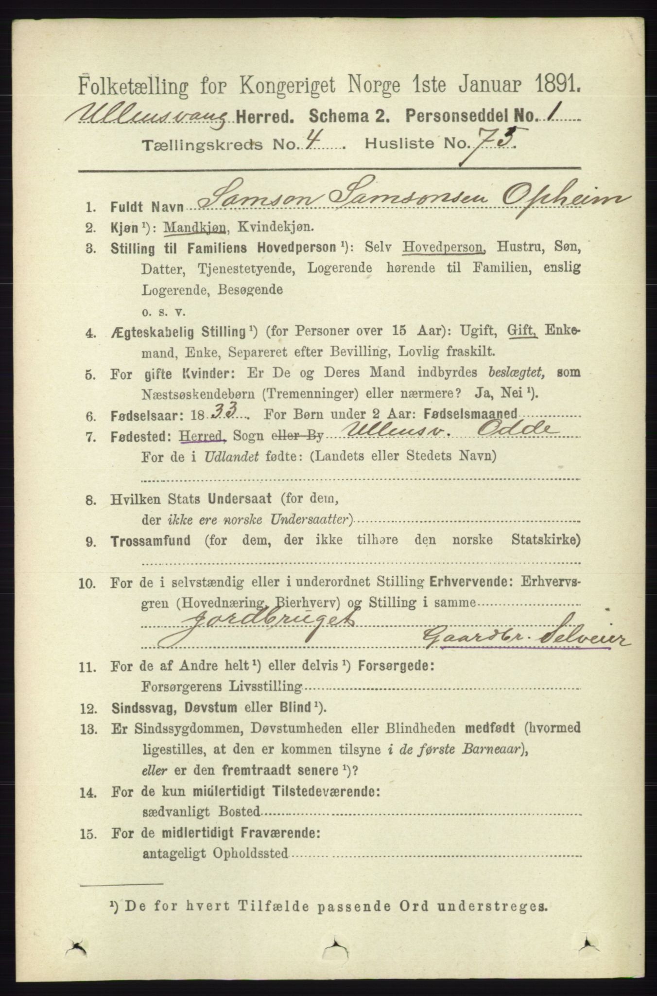 RA, 1891 census for 1230 Ullensvang, 1891, p. 1348