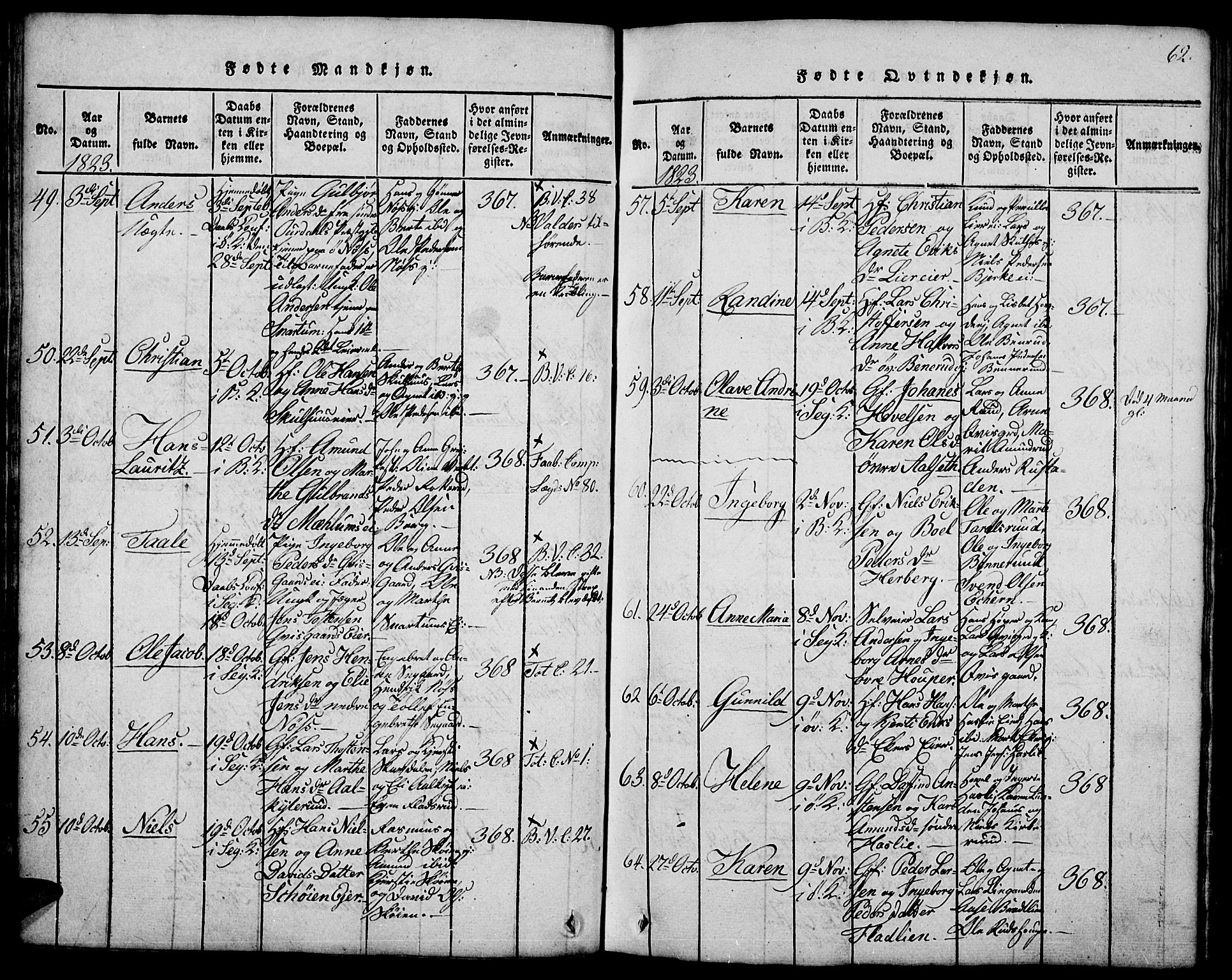 Biri prestekontor, SAH/PREST-096/H/Ha/Hab/L0001: Parish register (copy) no. 1, 1814-1828, p. 62