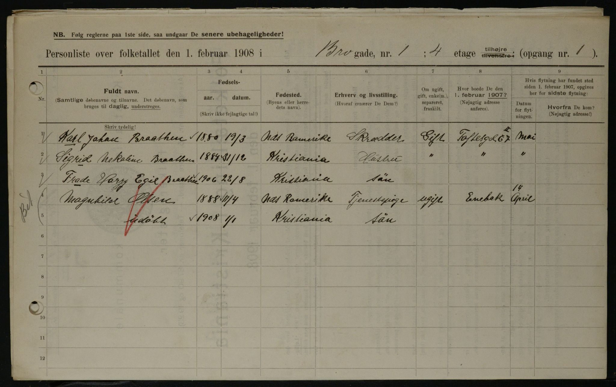 OBA, Municipal Census 1908 for Kristiania, 1908, p. 9237