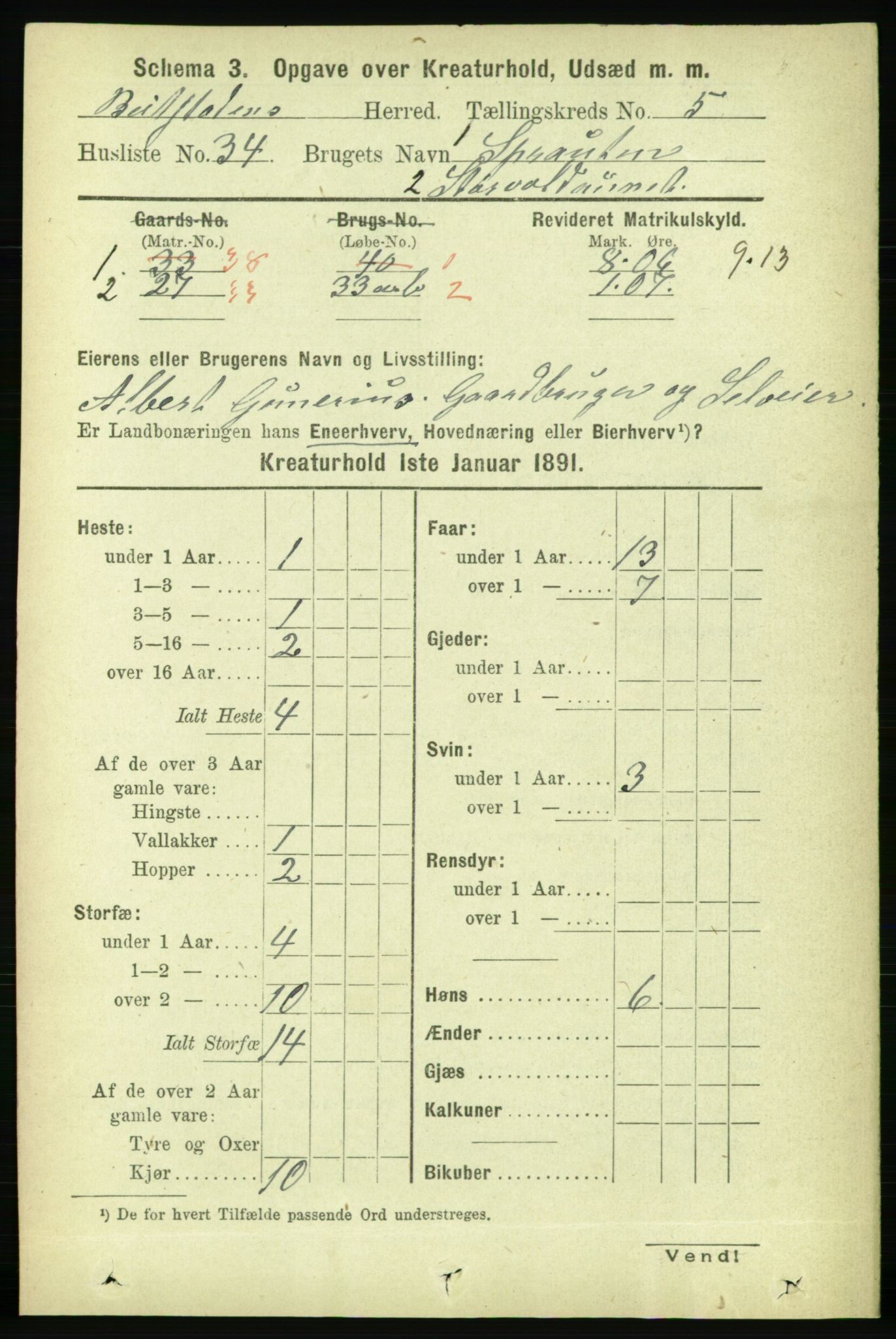 RA, 1891 census for 1727 Beitstad, 1891, p. 5864