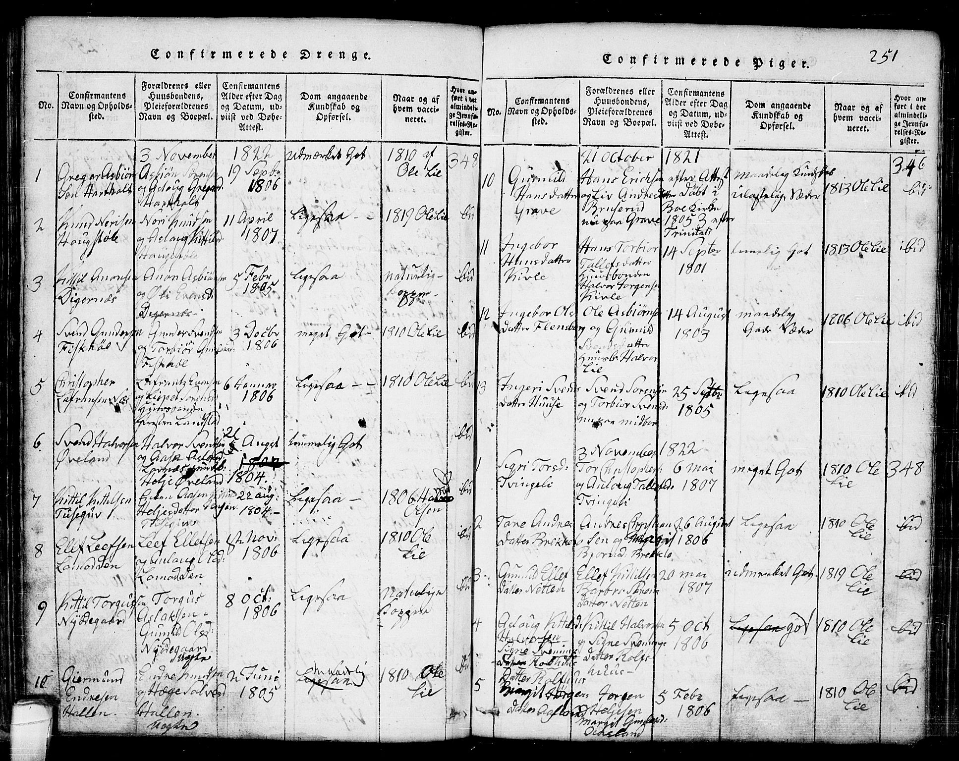 Seljord kirkebøker, SAKO/A-20/G/Ga/L0001: Parish register (copy) no. I 1, 1815-1854, p. 251